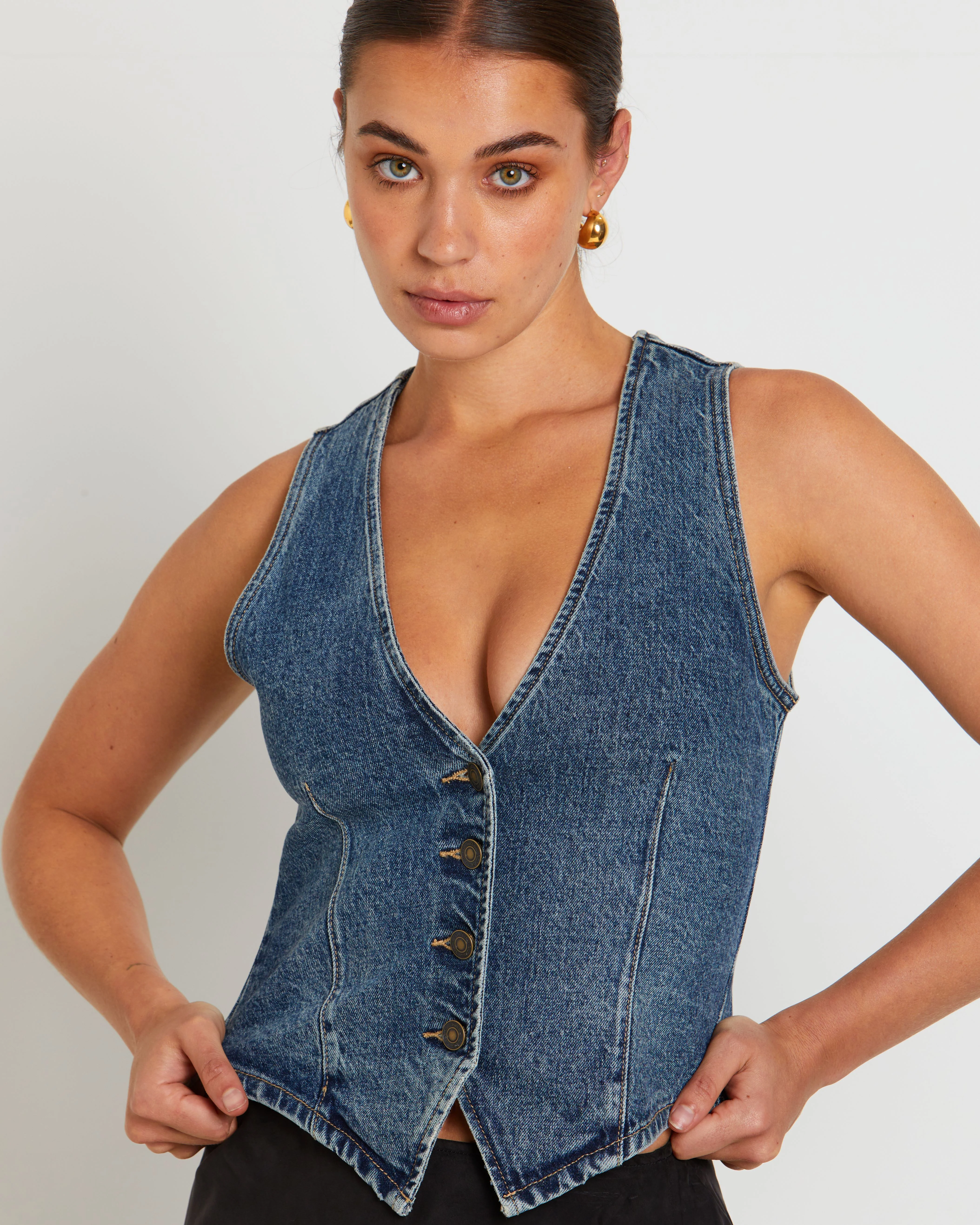 Howdy Denim Vest in Grunge Blue - Image 5
