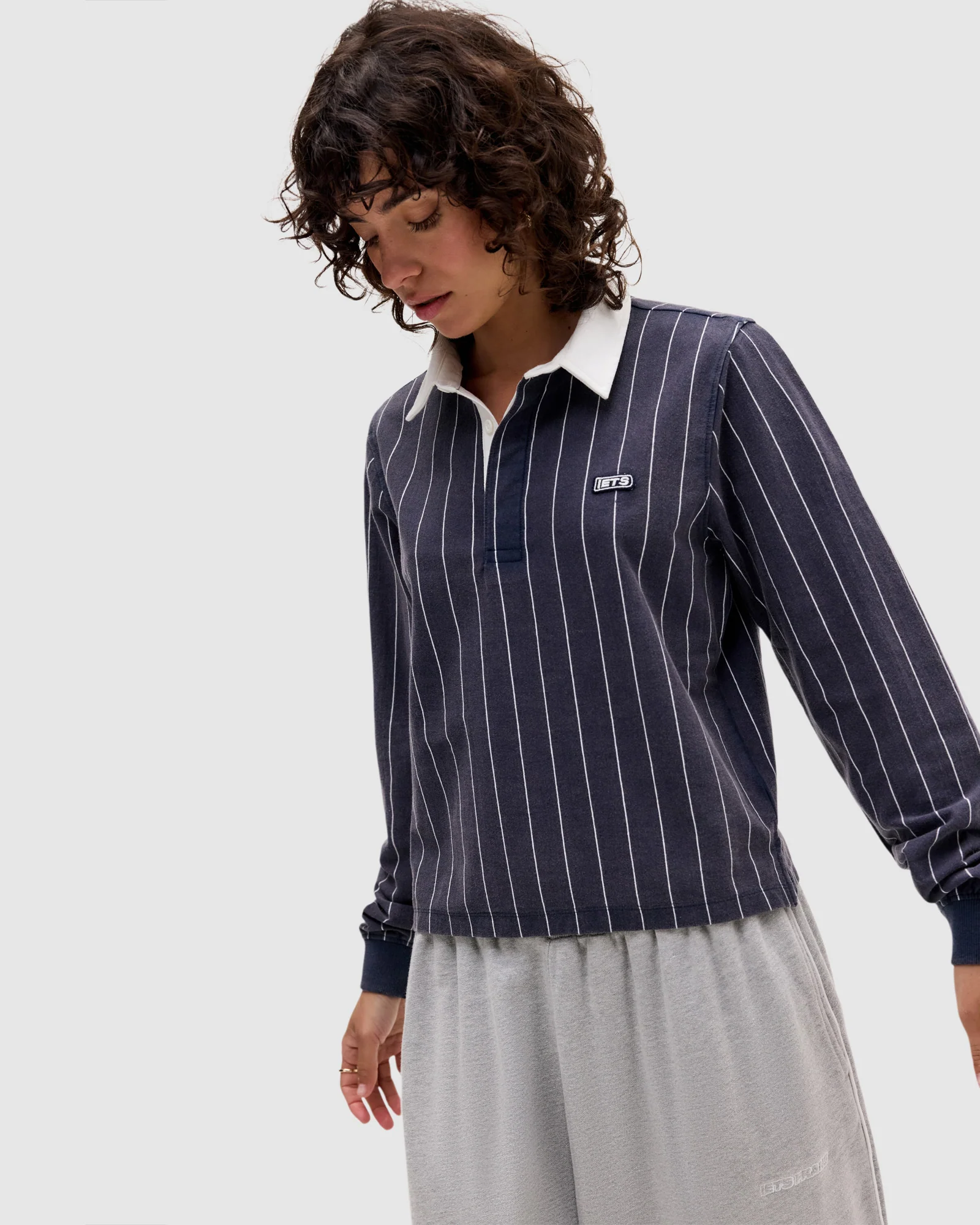 Pinstripe Boxy Rugby Long Sleeve Rugby Shirt - Image 2