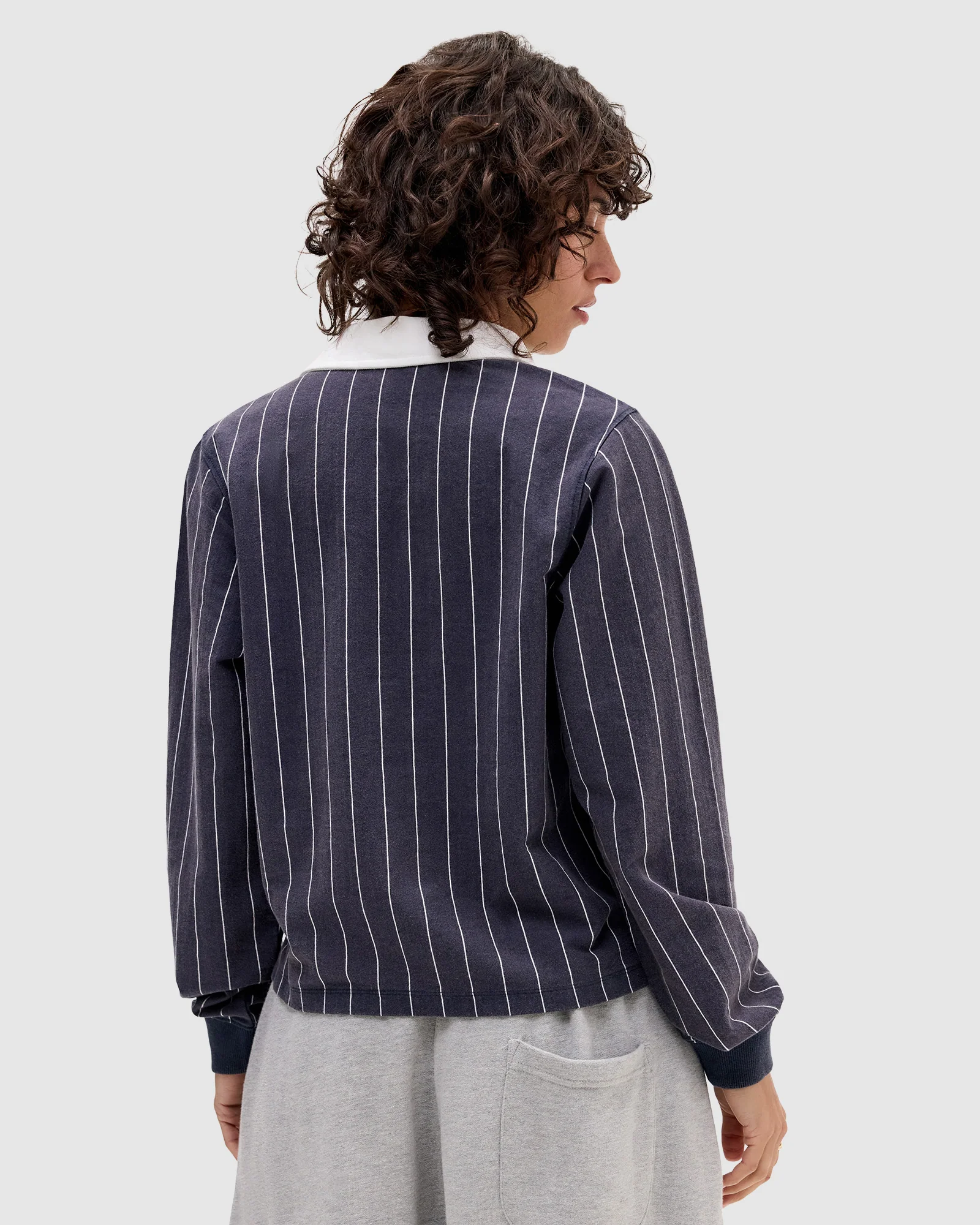 Pinstripe Boxy Rugby Long Sleeve Rugby Shirt - Image 3