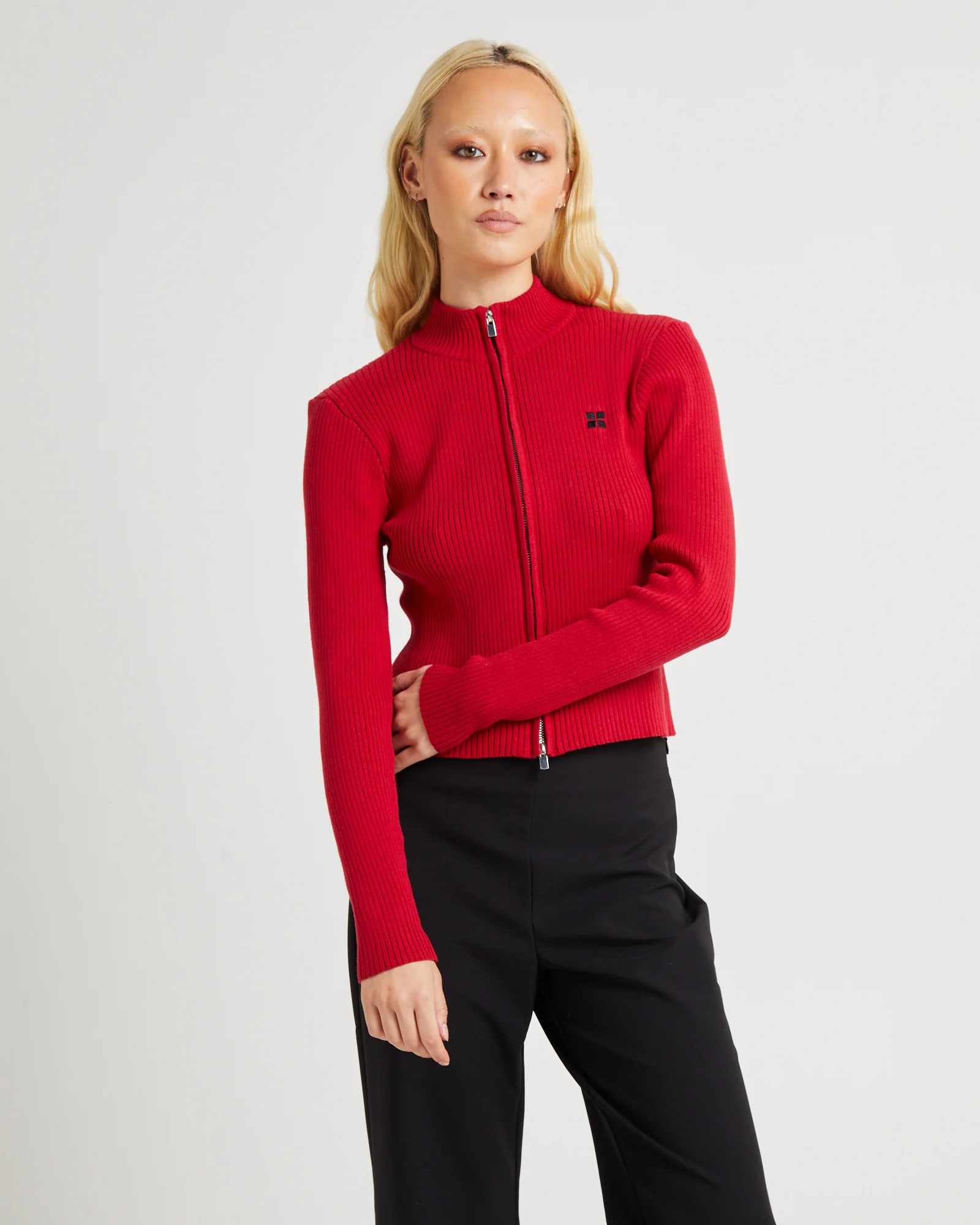 Iggy Zip Rib Knit Long Sleeve Top