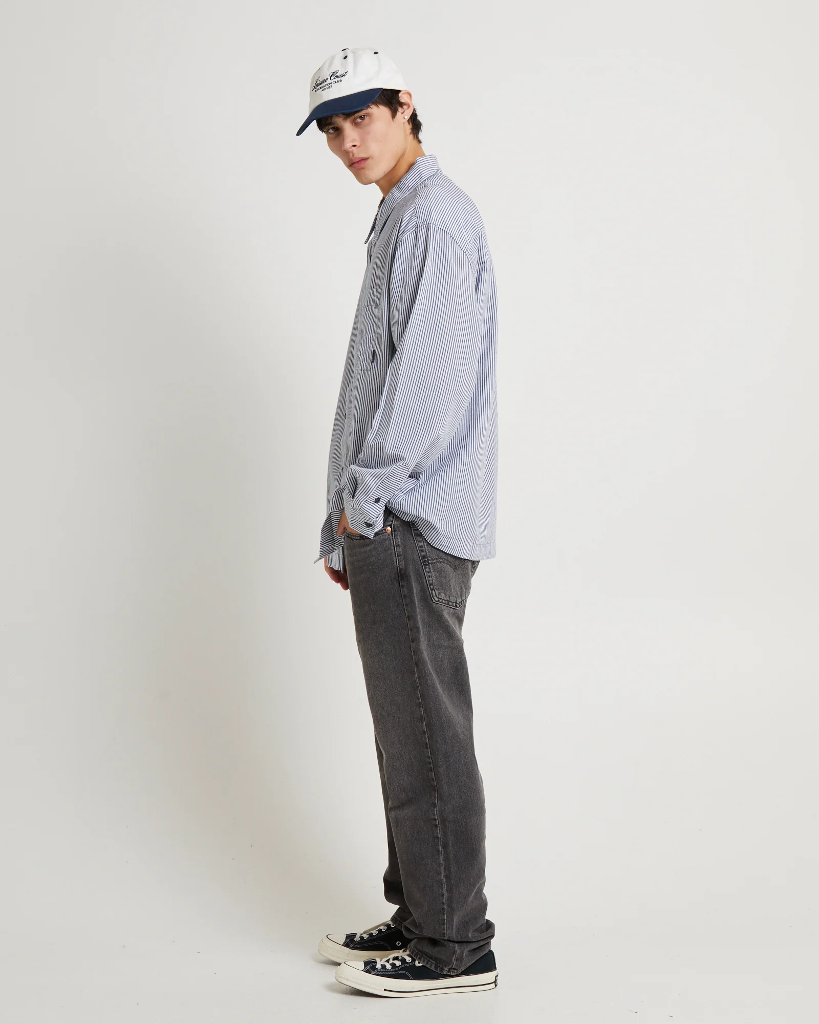 Intergalactic Recycled Long Sleeve Shirt Navy Stripe - Image 3
