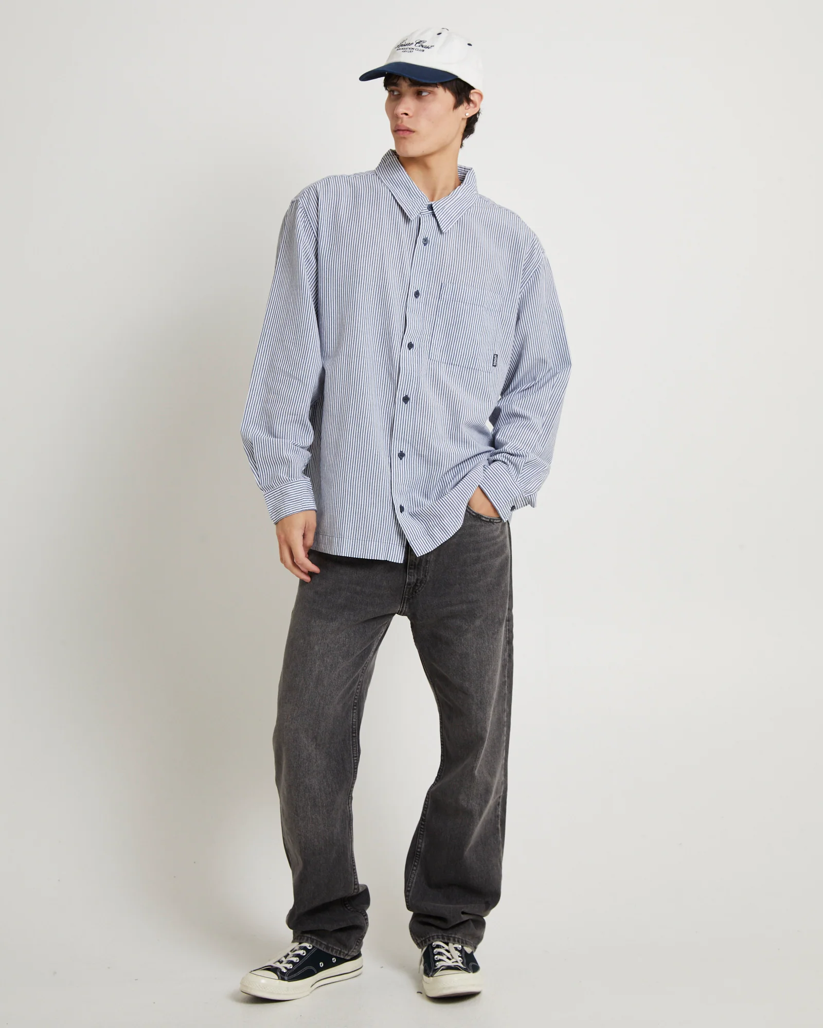 Intergalactic Recycled Long Sleeve Shirt Navy Stripe - Image 4
