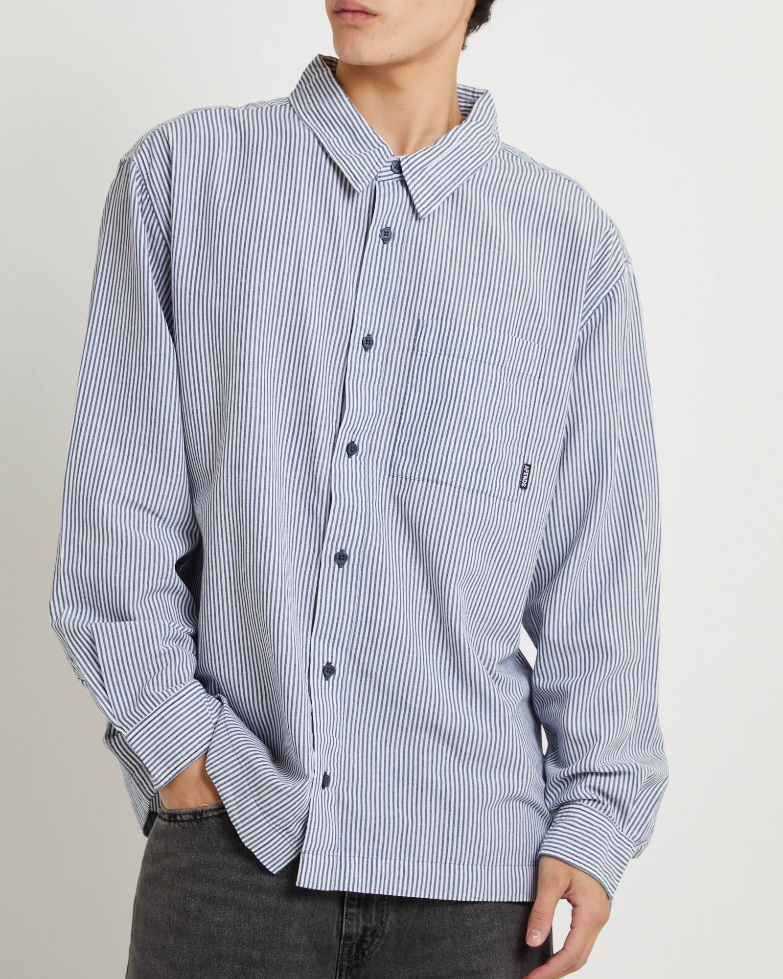 Intergalactic Recycled Long Sleeve Shirt Navy Stripe - Image 5