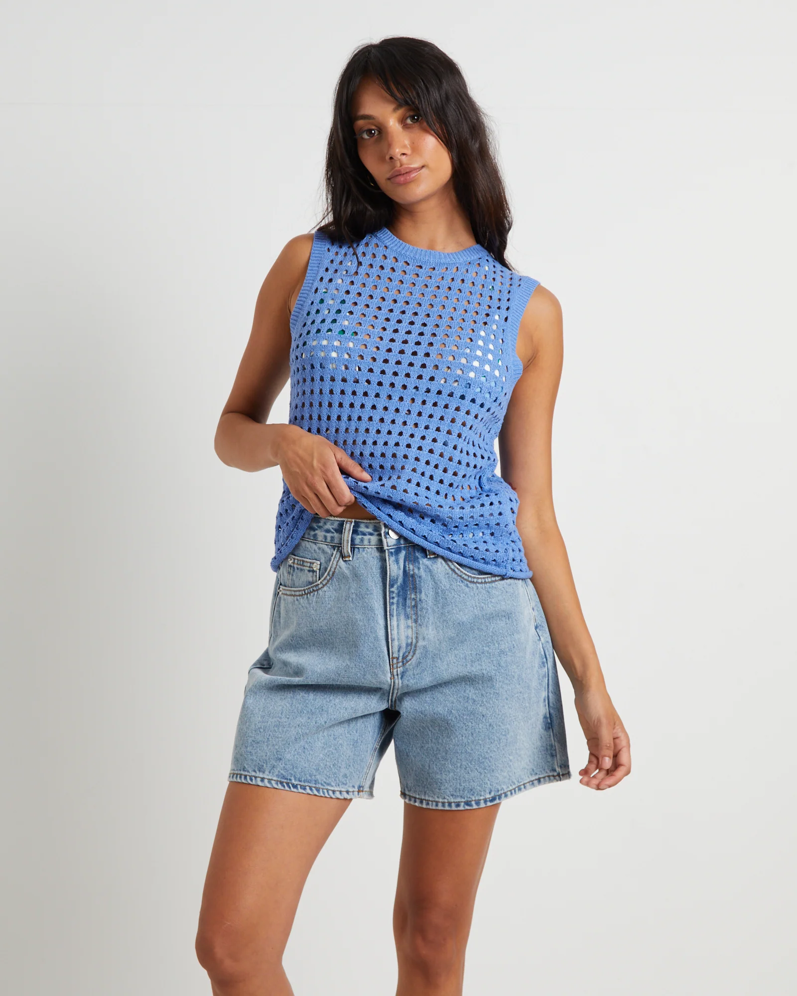 Iris Crochet Tank Top in Sea Blue - Image 4
