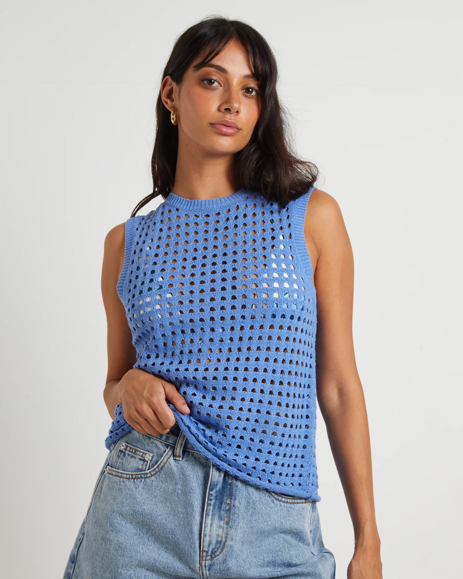 Iris Crochet Tank Top in Sea Blue - Image 5