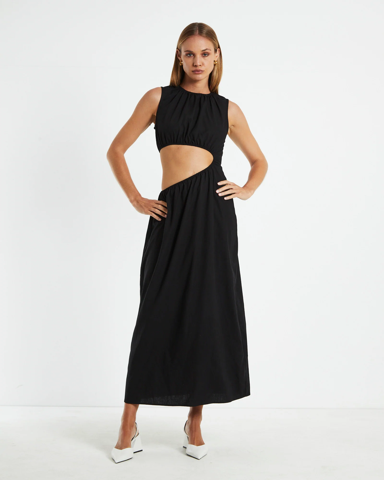 Isabelle Elasticated Cut Out Maxi Dress Black - Image 3