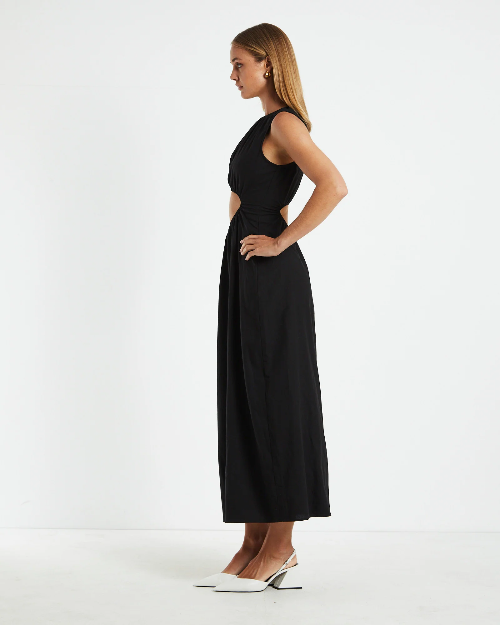 Isabelle Elasticated Cut Out Maxi Dress Black - Image 4
