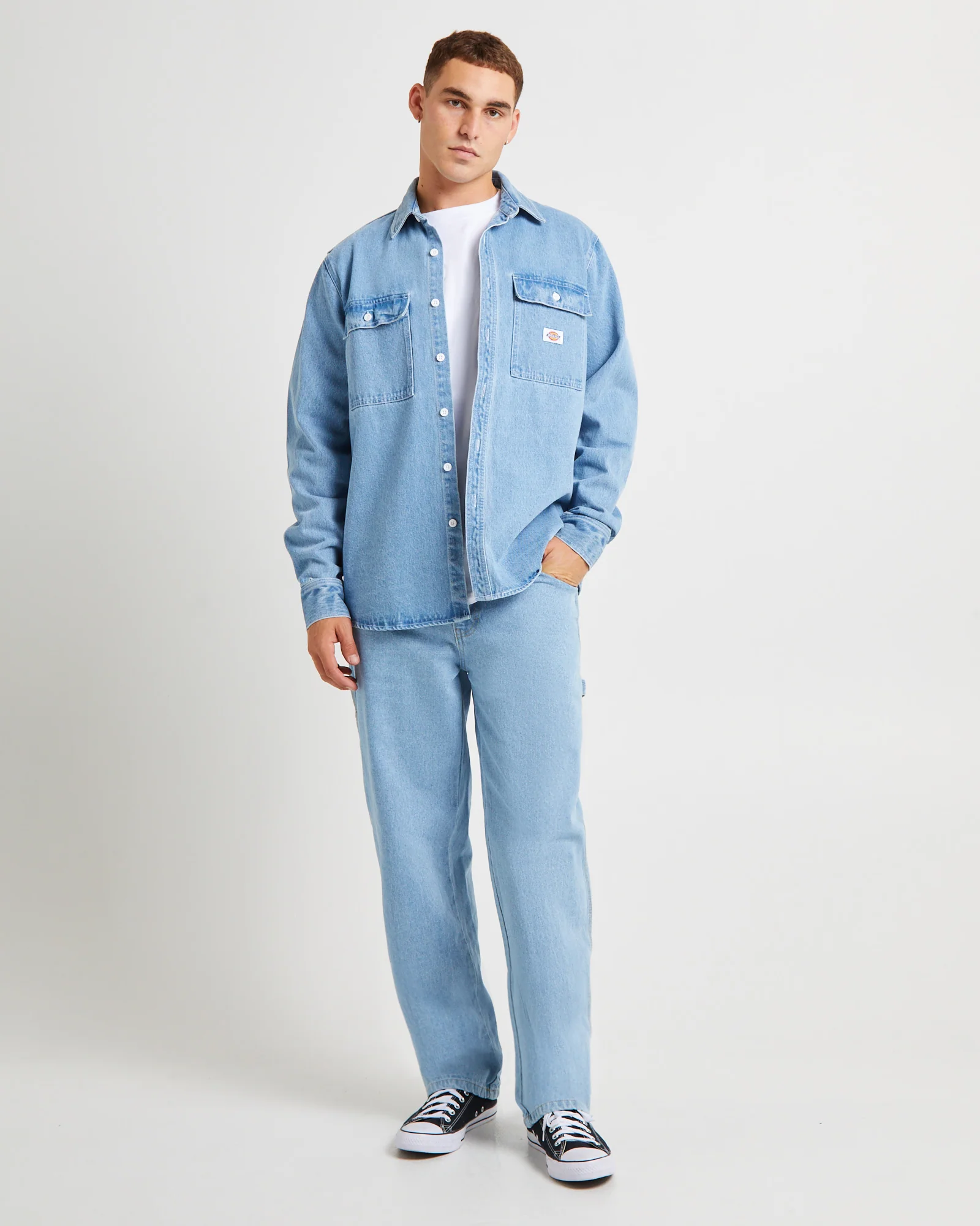 Jacinto Denim Long Sleeve Shirt Stone Wash Light Indigo - Image 3