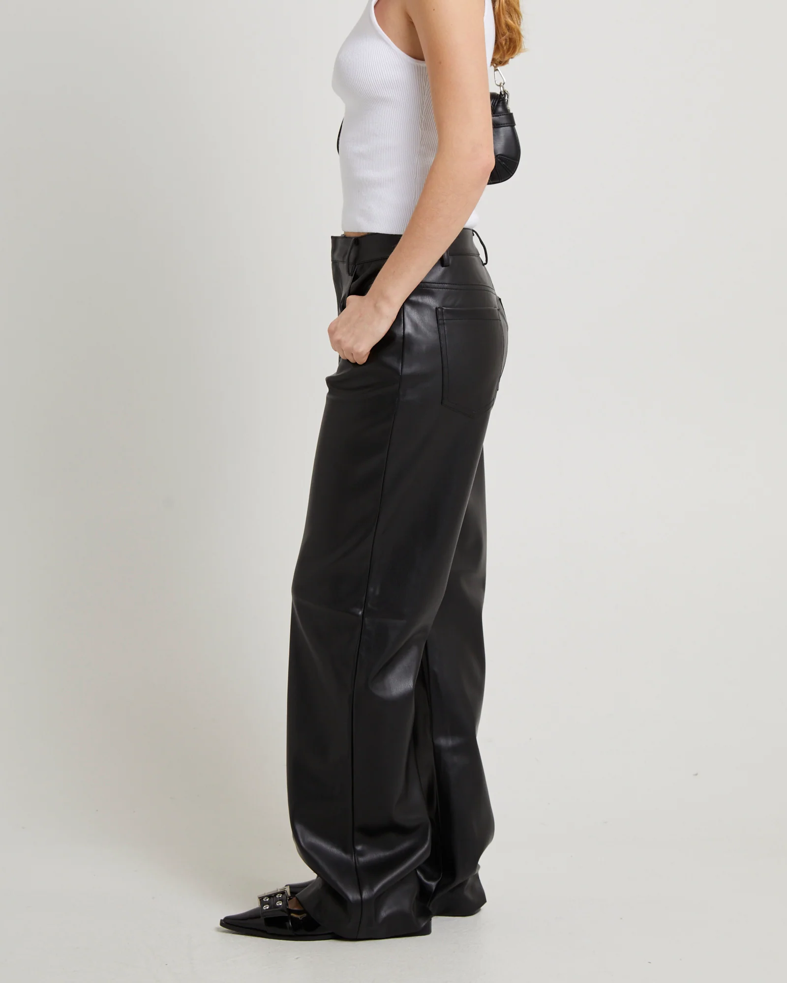 Jadey Relaxed PU Pants Black - Image 5