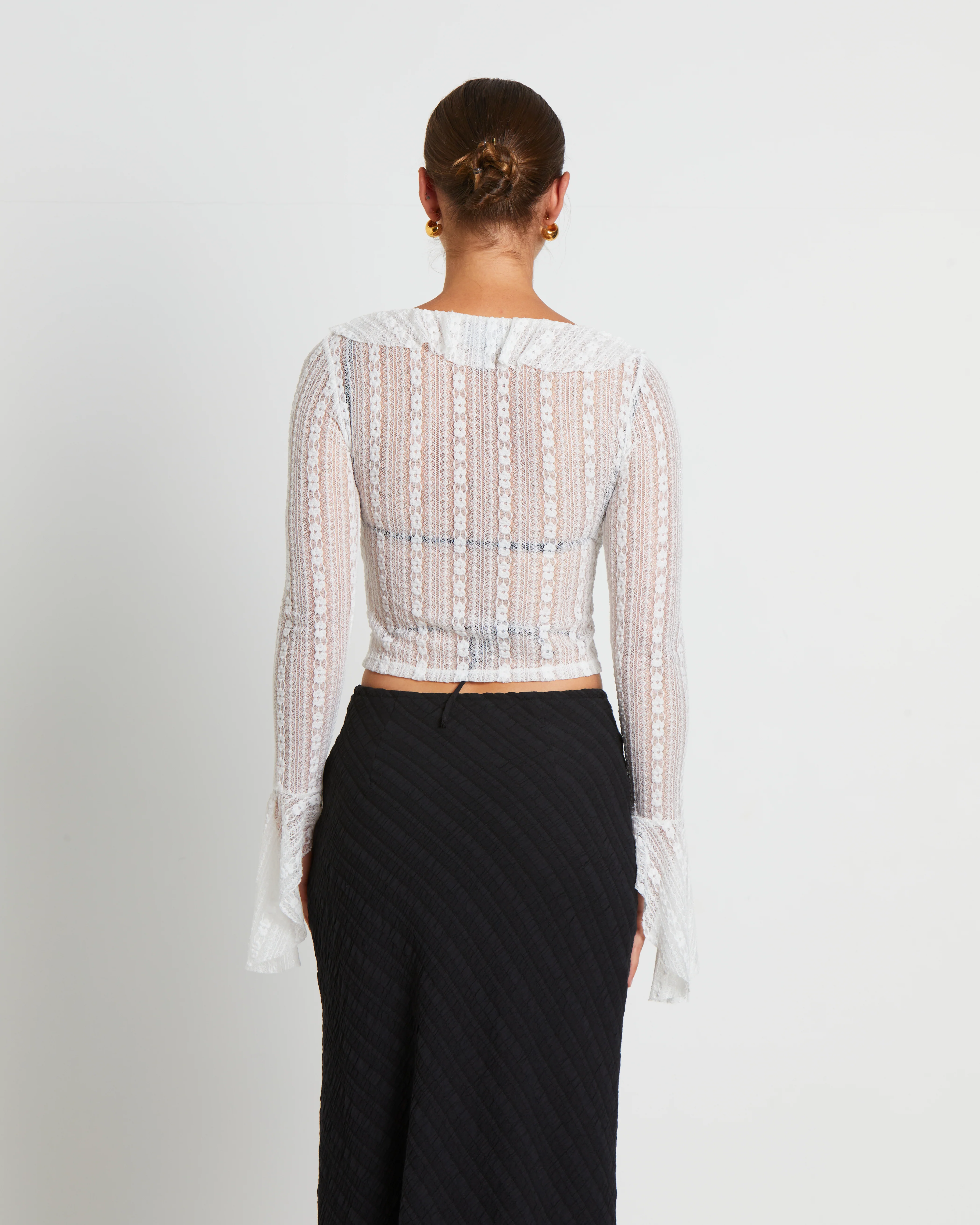 Janie Fairy Core Lace Plunge Shirt in Cream - Image 2