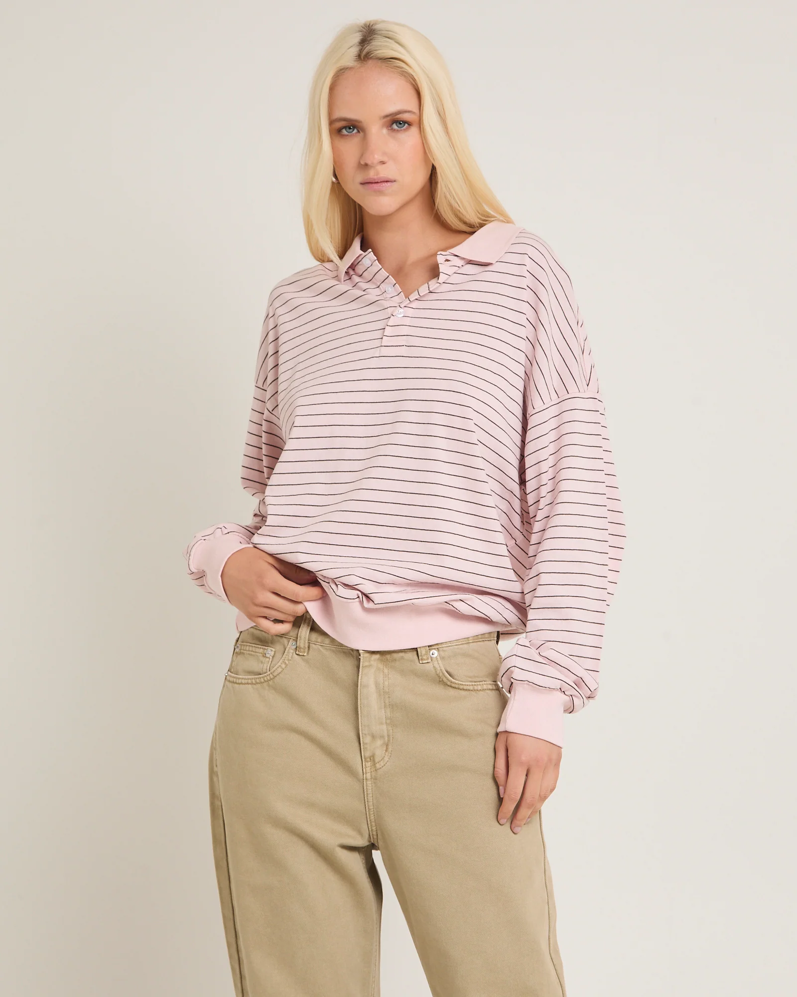 Jase Stripe Long Sleeve Polo Shirt - Image 2