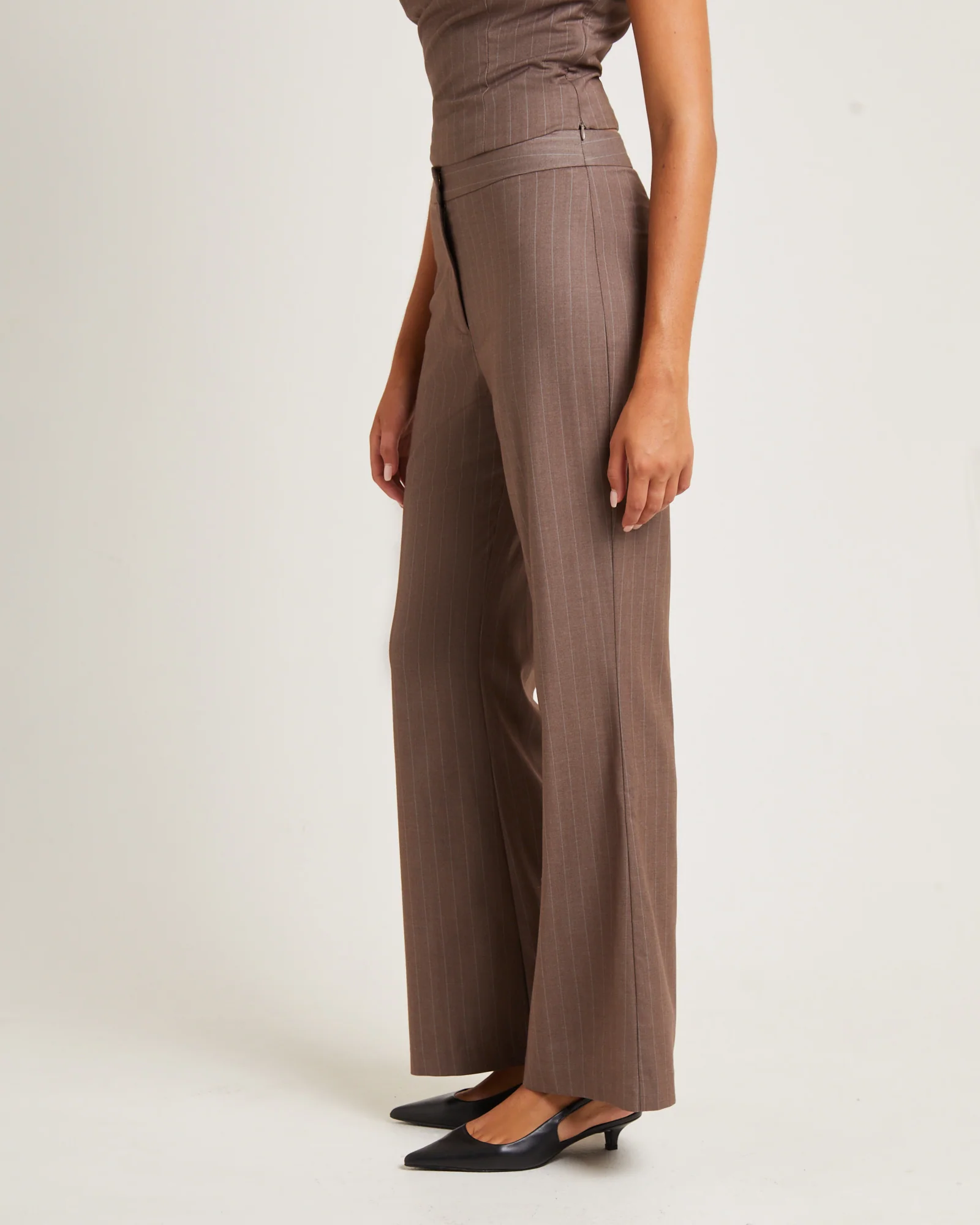 Jenna Pinstripe Straight Pants Chocolate - Image 4