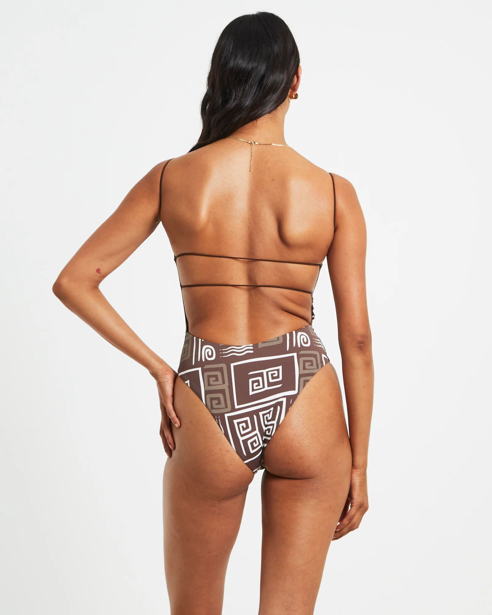 Jenna Skinny Strap One Piece in Brown/White - Image 2