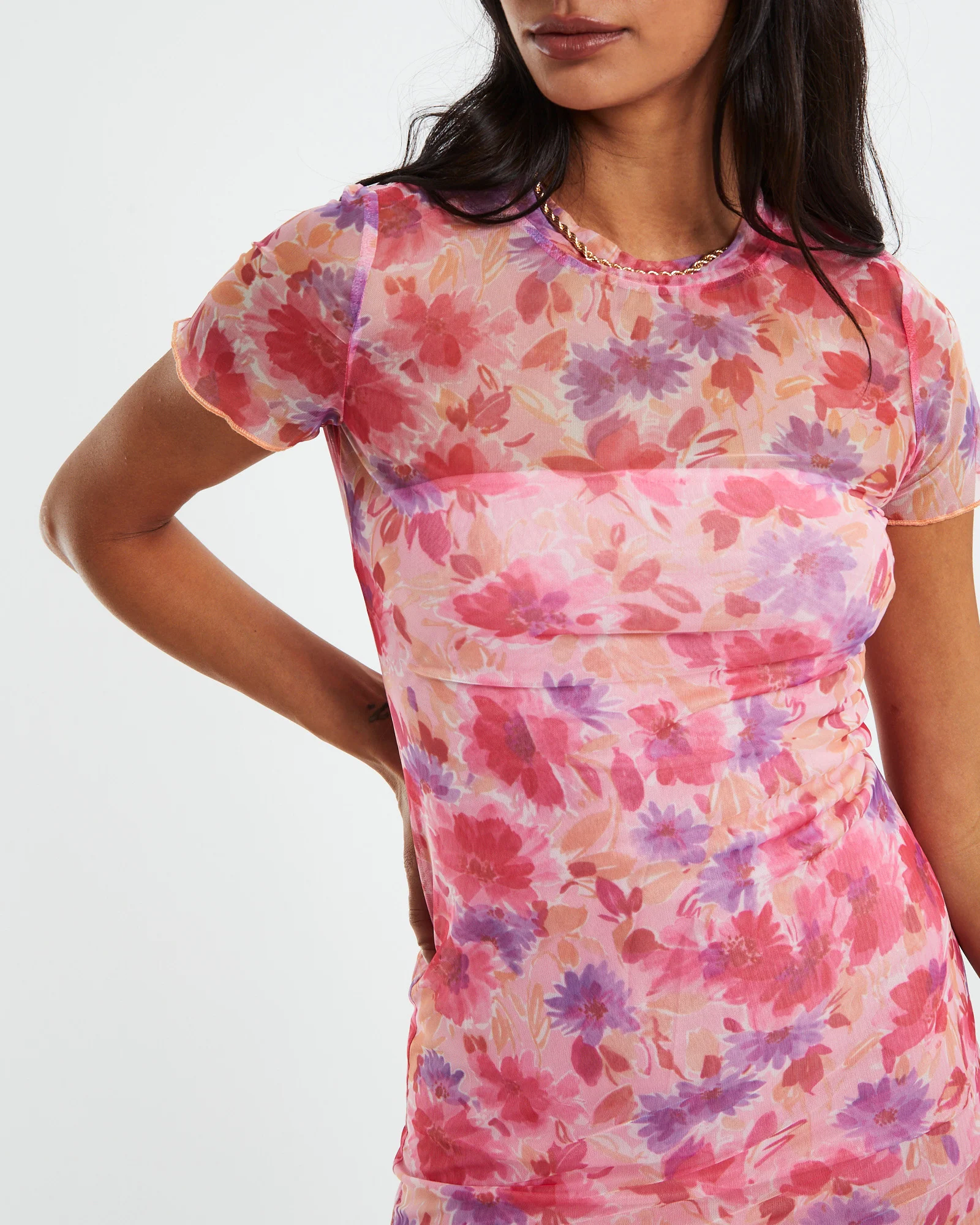 Jessica Watercolour Floral Tee Dress Pk - Image 6