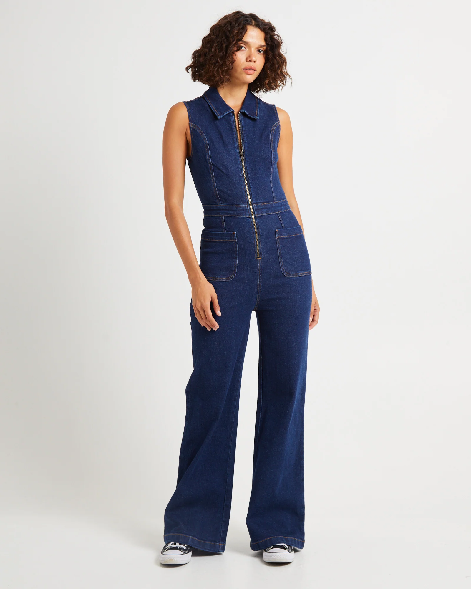 Jett Sleeveless Denim Boiler Suit - Image 3