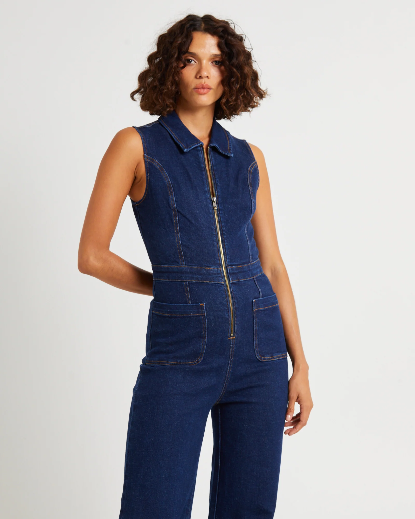 Jett Sleeveless Denim Boiler Suit - Image 5