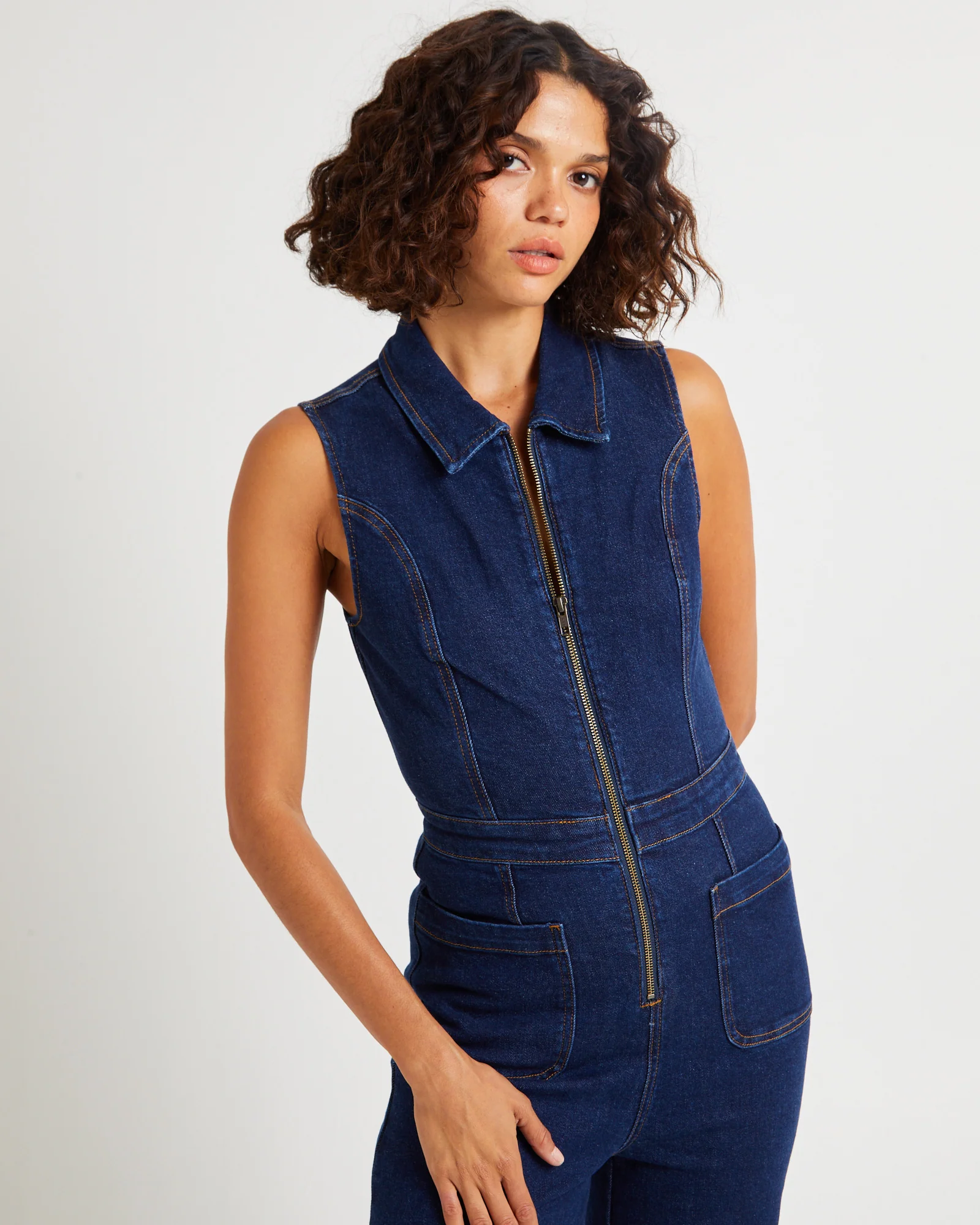Jett Sleeveless Denim Boiler Suit - Image 6