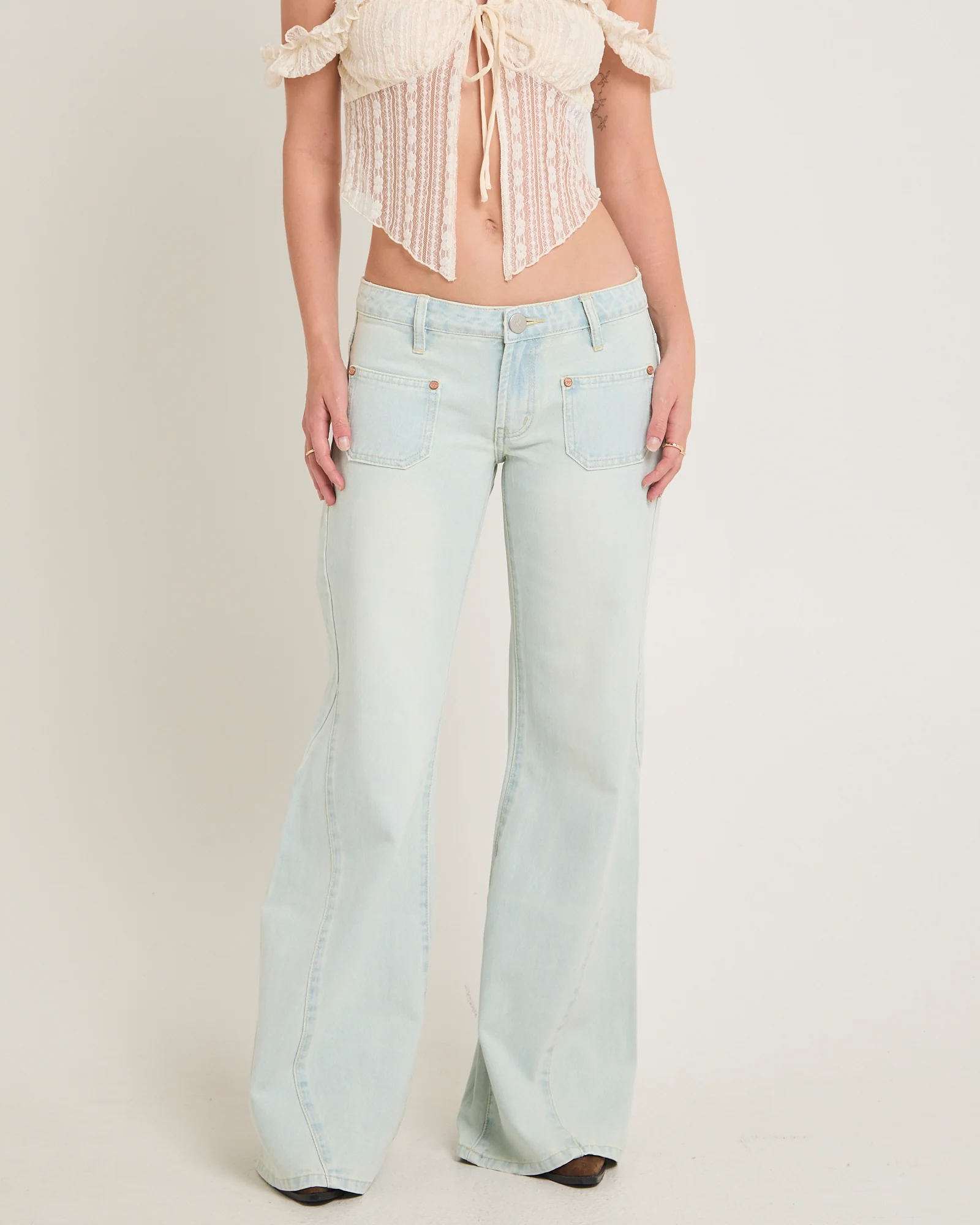 Johnnies Low Waist Wide Leg Flared Denim Jeans Le Surf - Image 3