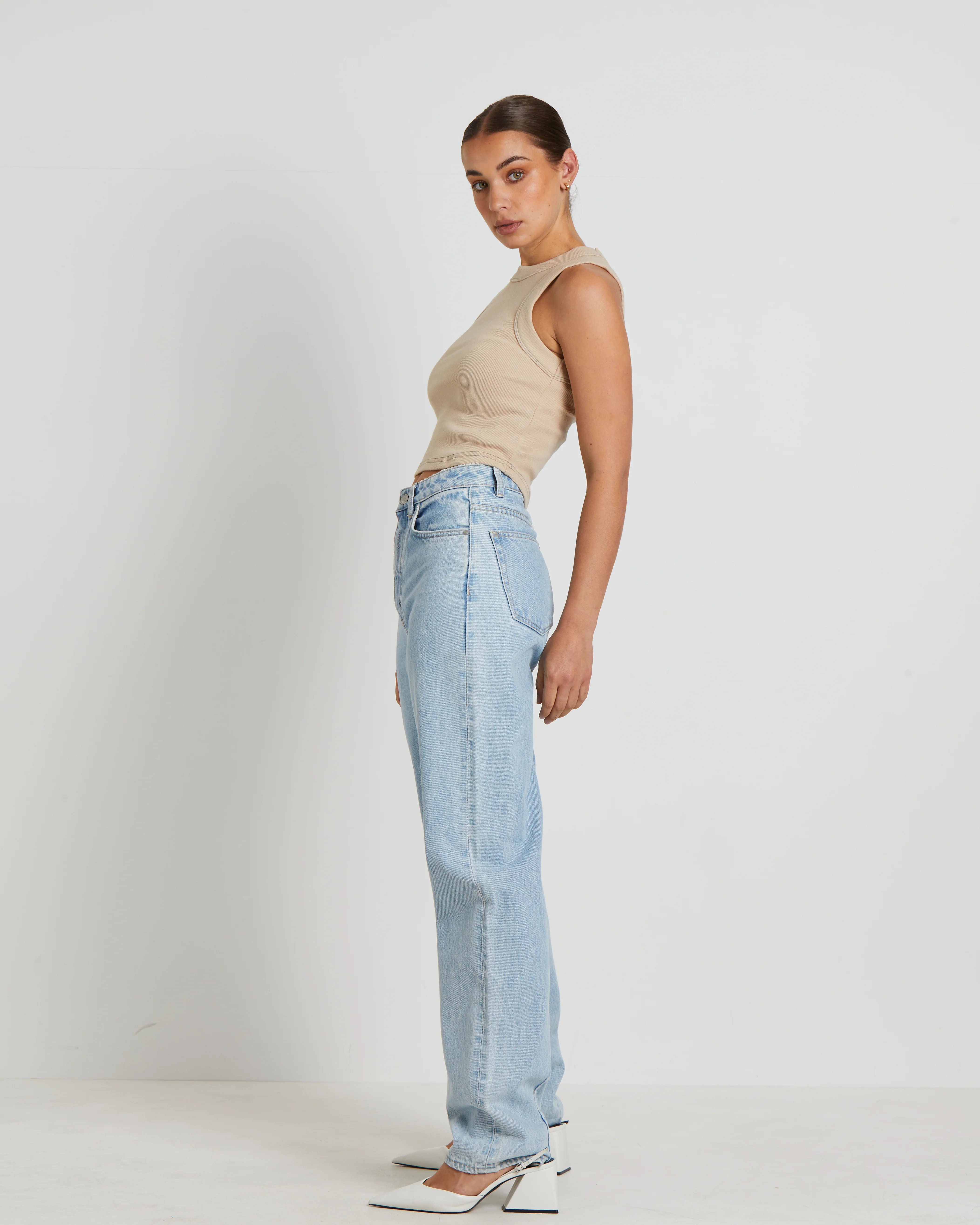 Jonesy Recut Rib Singlet in Bleached Sand - Image 4