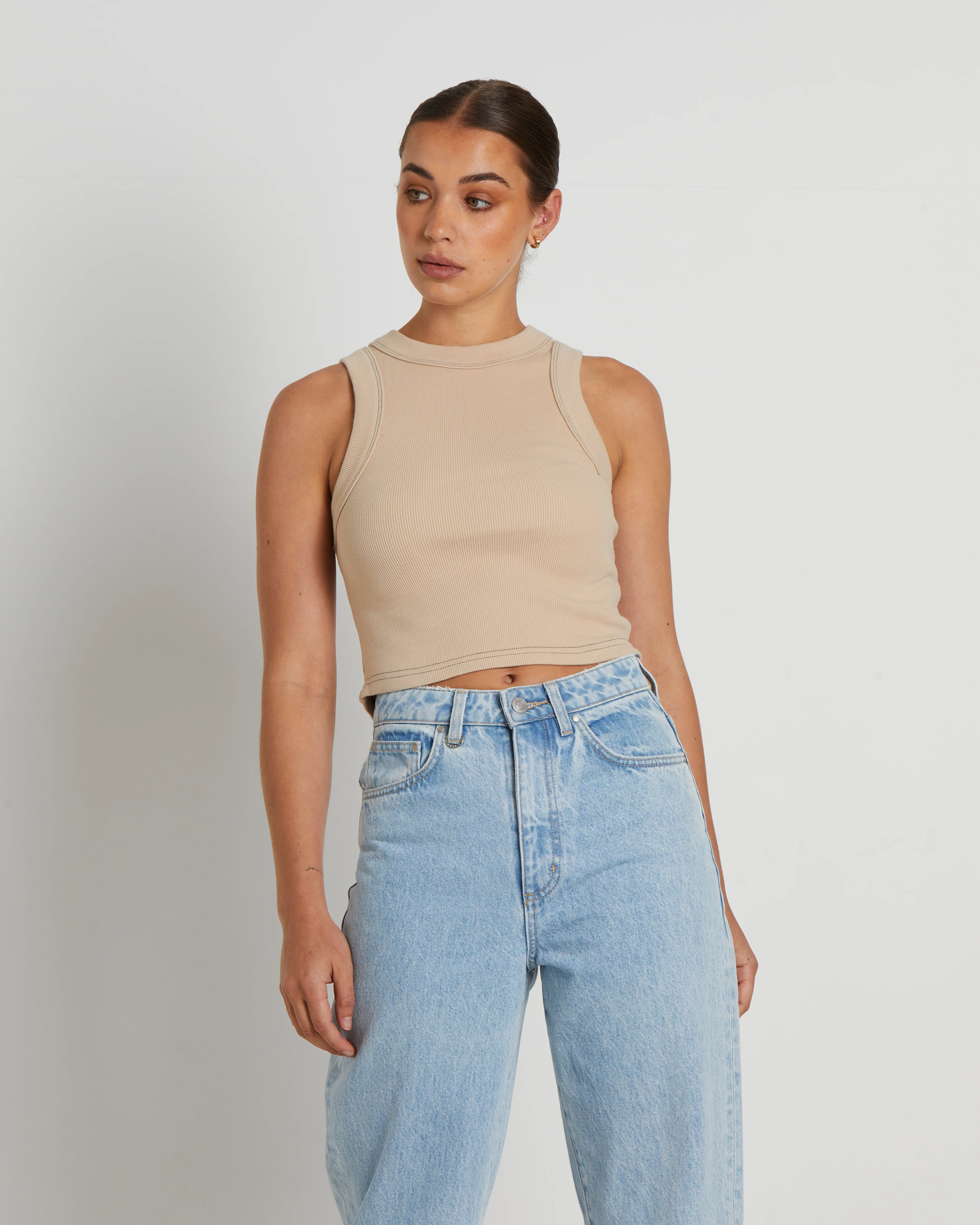 Jonesy Recut Rib Singlet in Bleached Sand - Image 5