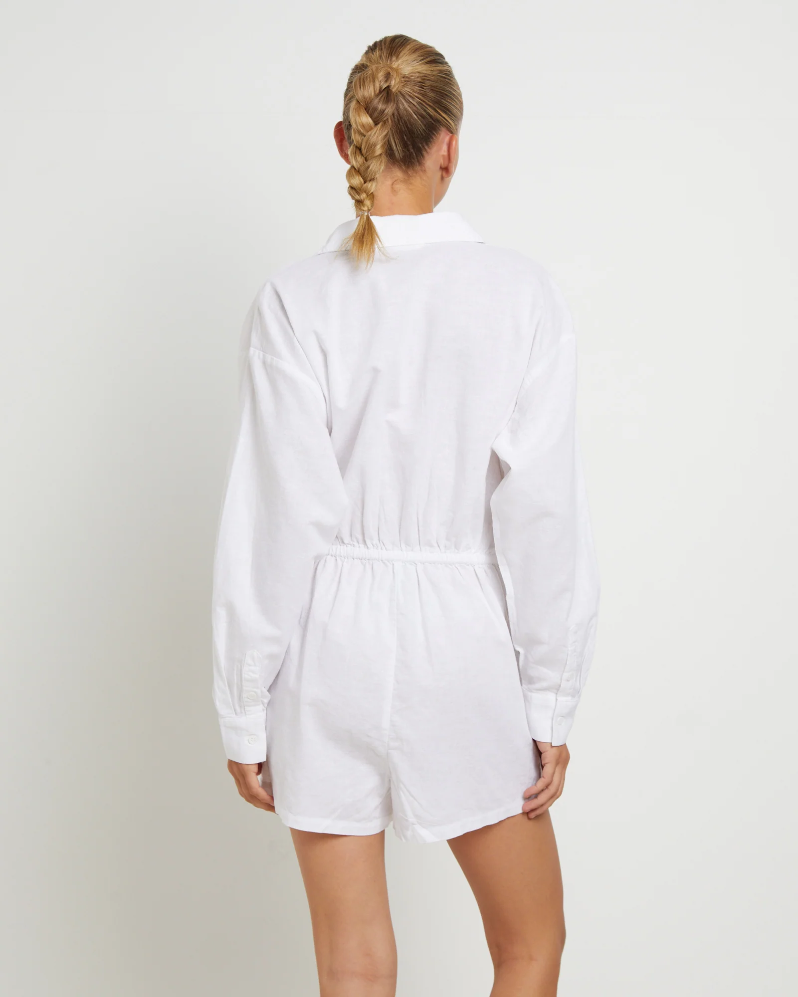 Joslin Boxy Long Sleeve Shirt Playsuit in White - Image 2
