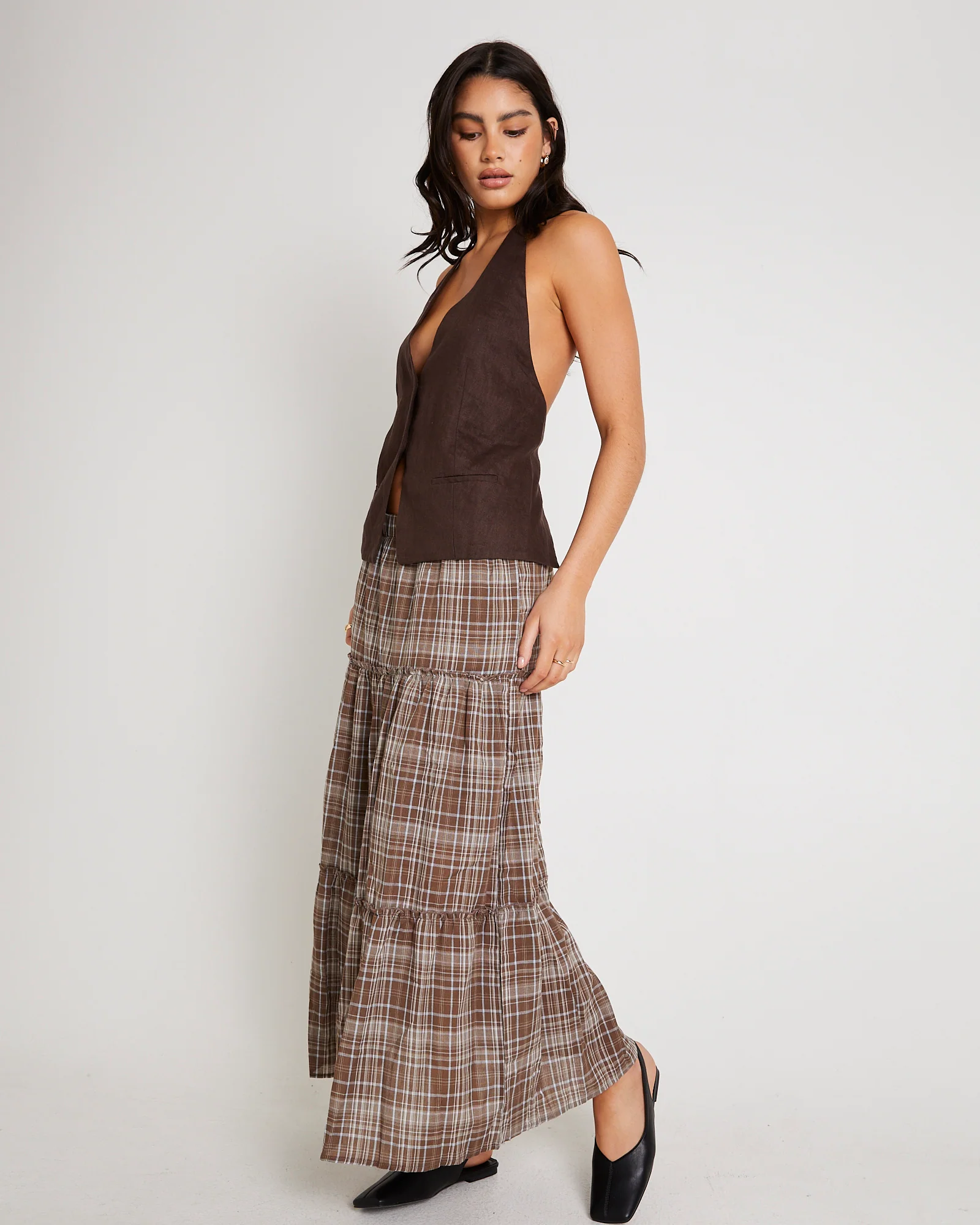 Juno Tierd Check Midi Skirt - Image 3