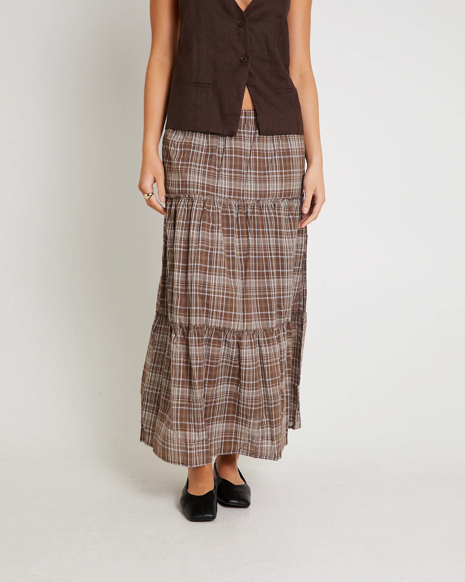 Juno Tierd Check Midi Skirt - Image 4