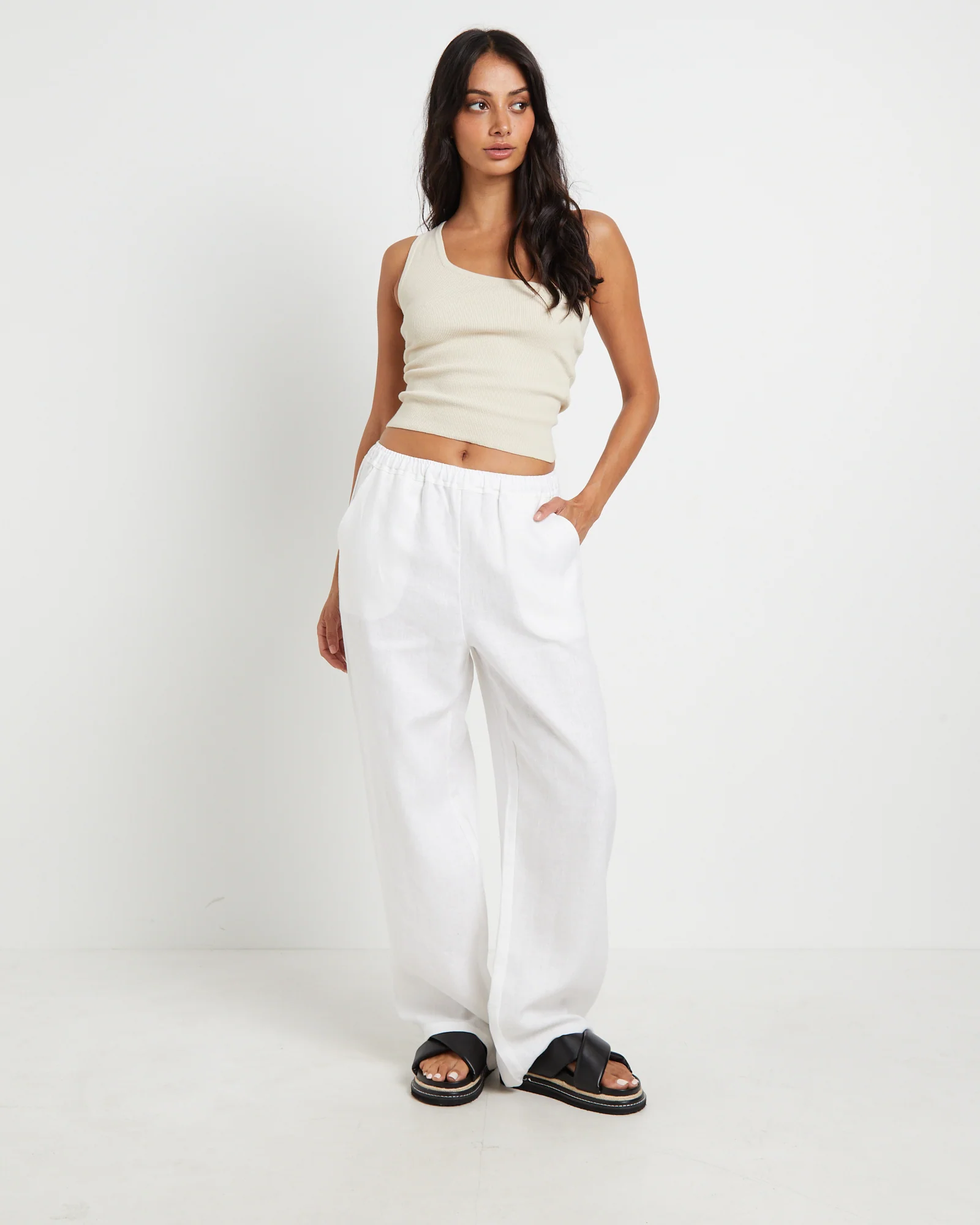 Kai Linen Draw Pants in White - Image 3
