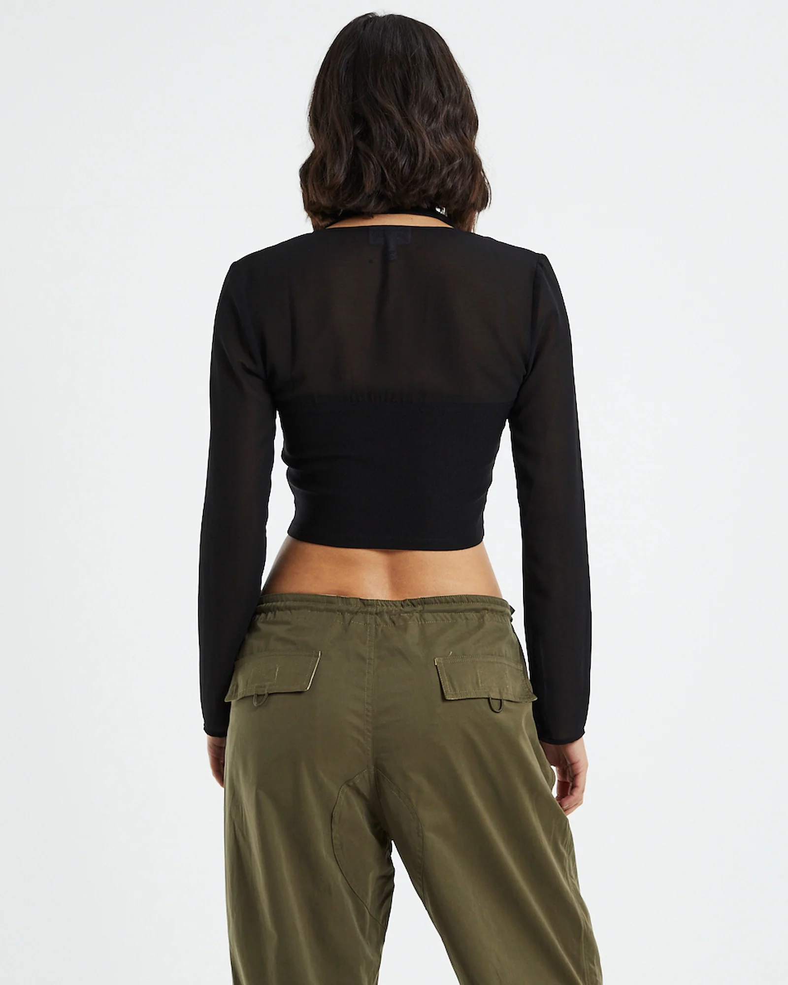Kamali Hook Front Long Sleeve Halter Top Black - Image 2