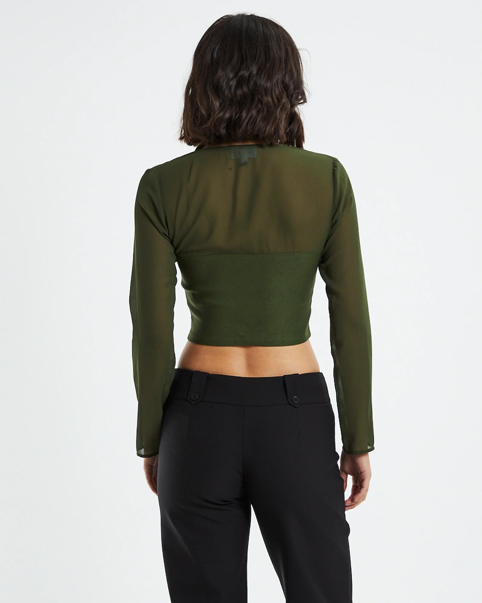 Kamali Hook Front Long Sleeve Halter Top Green - Image 2