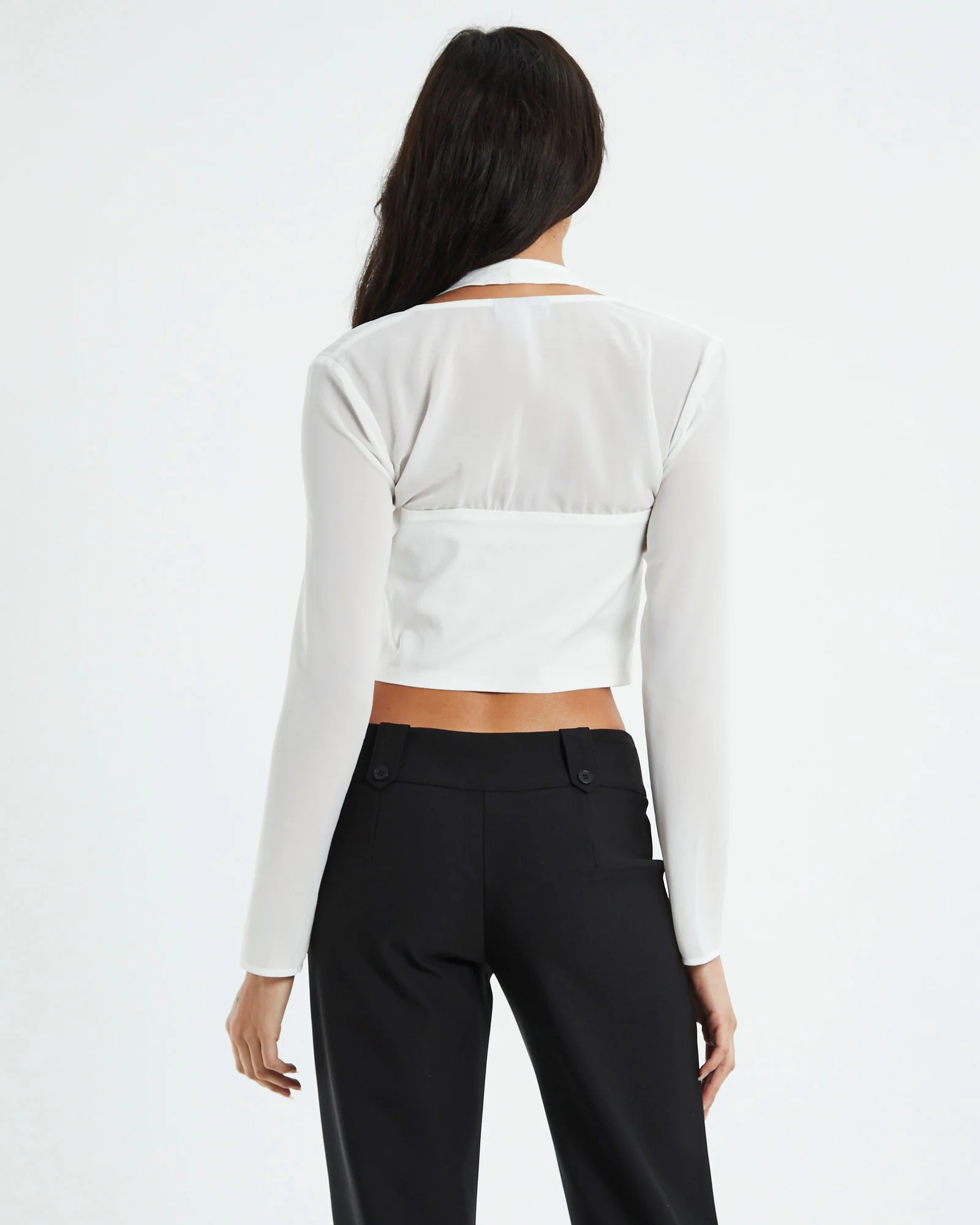 Kamali Hook Front Long Sleeve Halter Top White - Image 2