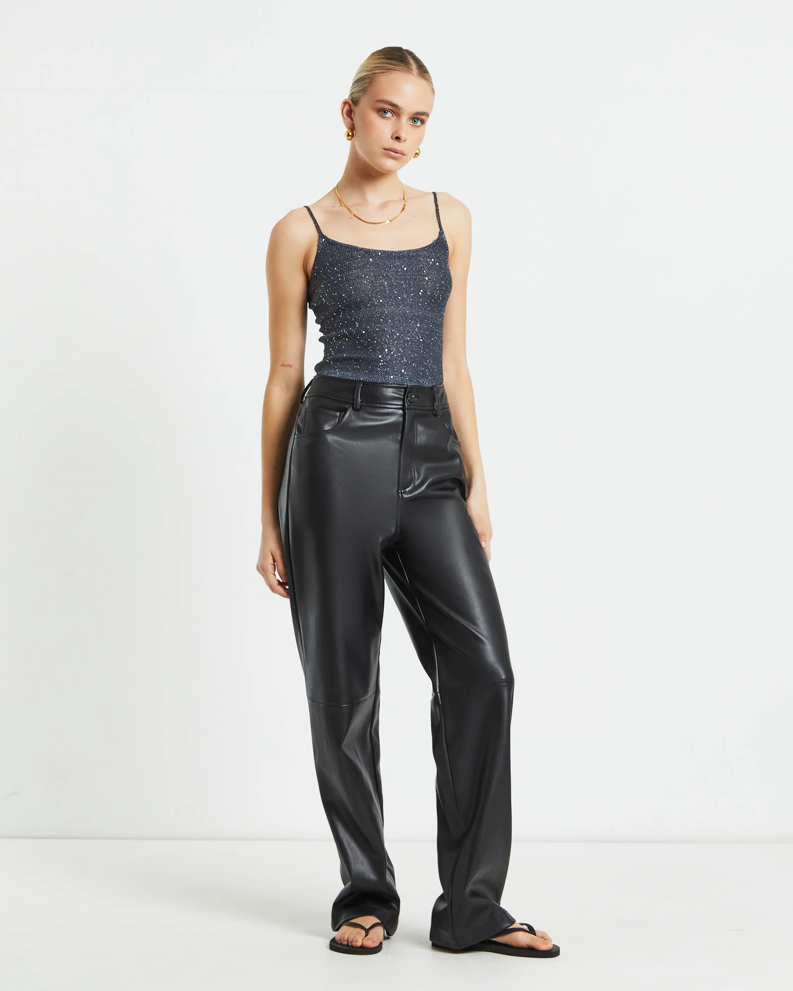 Karli Leather Look Straight Leg Pants - Image 4