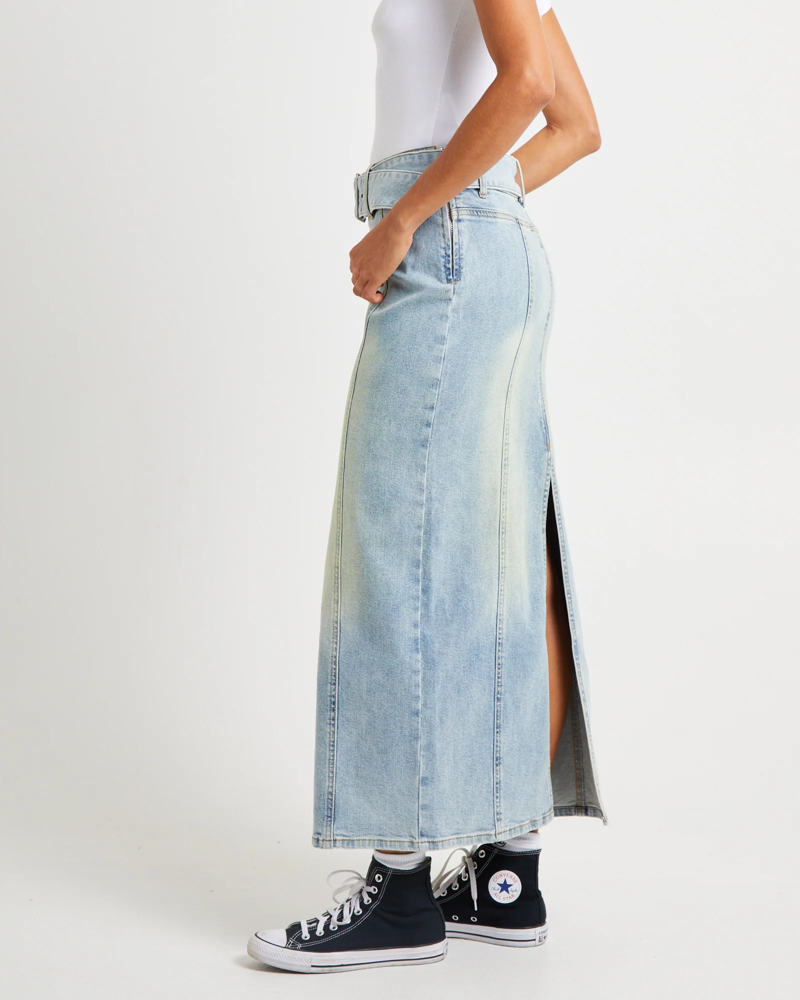 Kaya Low Belted Denim Maxi Skirt - Image 4