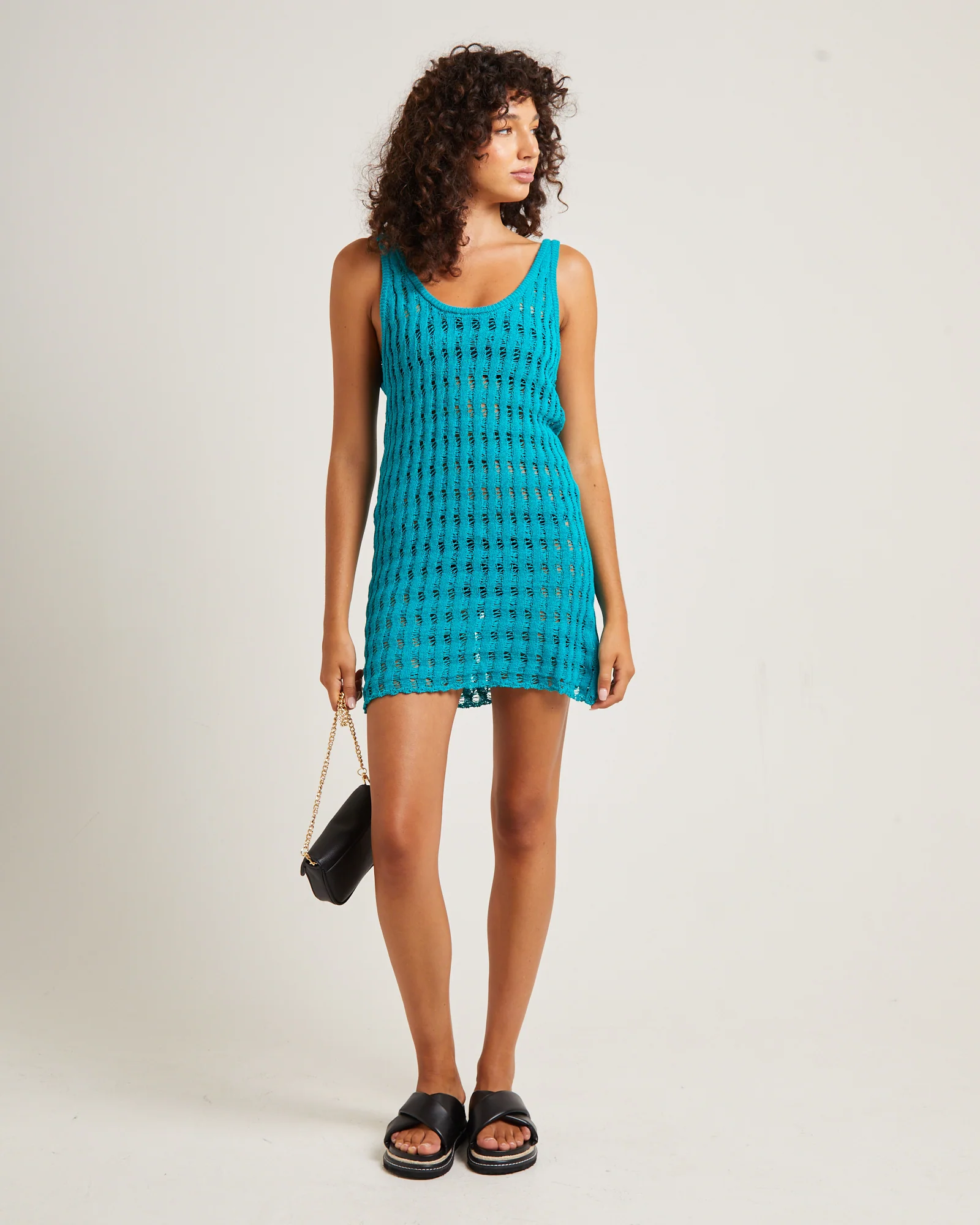 Kendall Mini Dress in Turquoise - Image 3