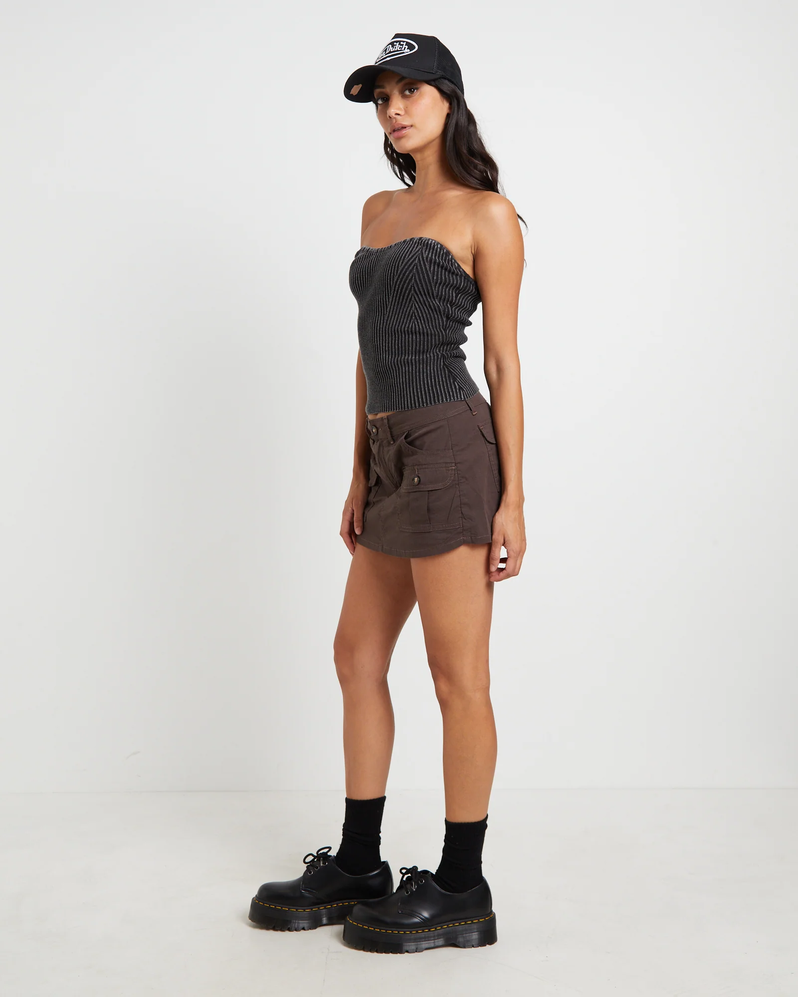Kiah Acid Rib Knit Bandeau Top in Black - Image 4