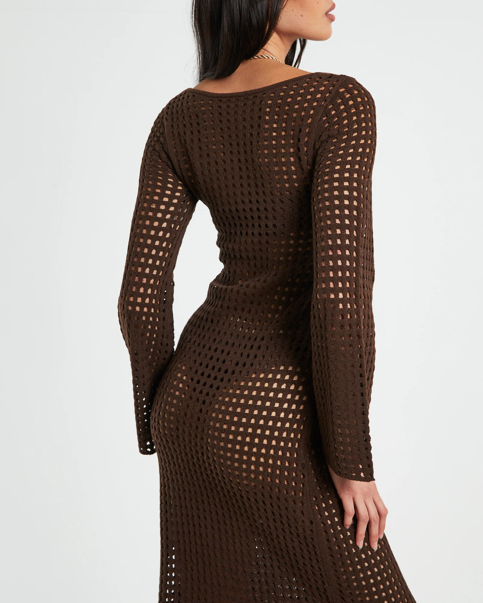 Kimmy Crochet Stripe Midi Dress Chocolate in Brown - Image 6