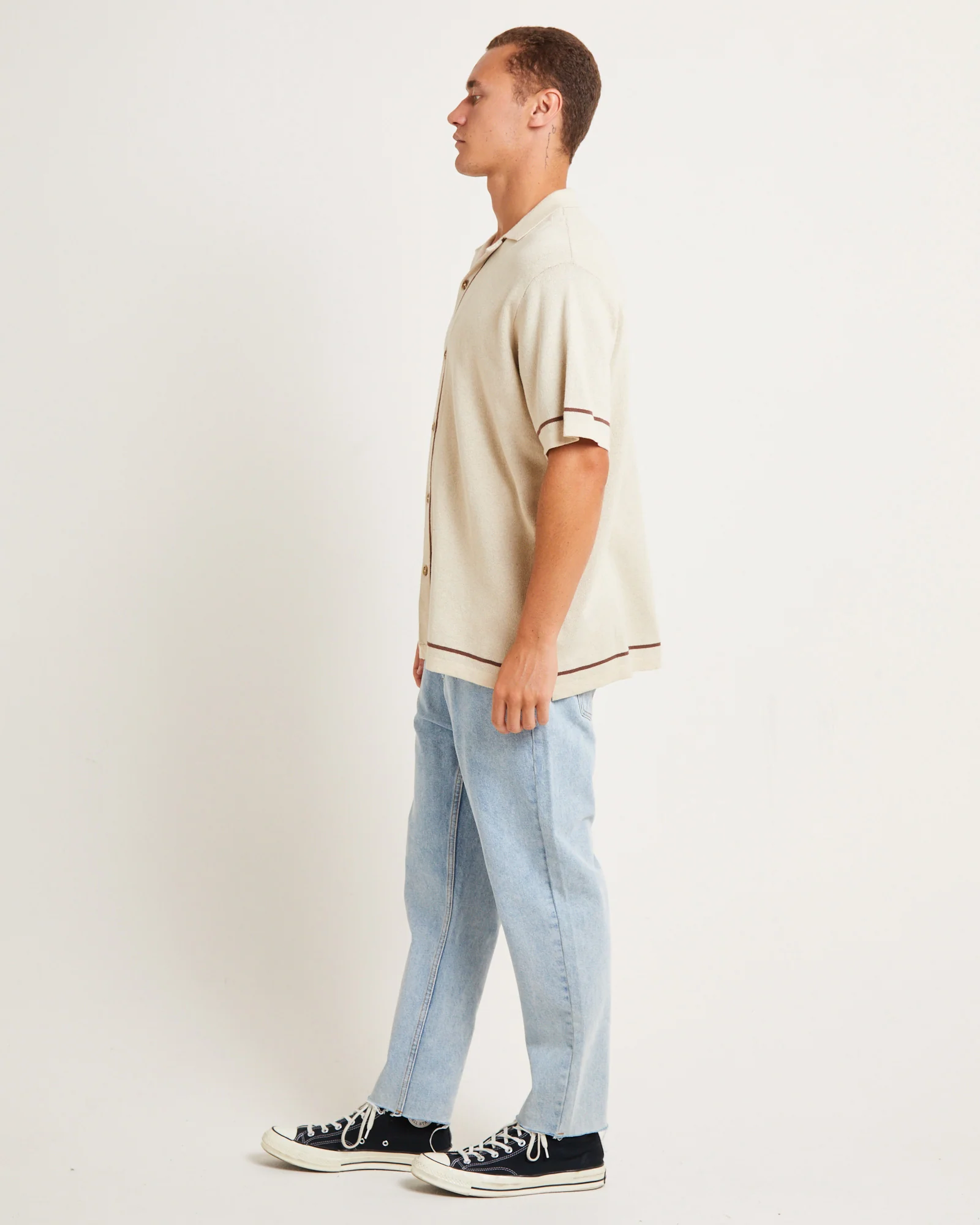 Knit Bowling Short Sleeve Shirt in Natural - Image 4