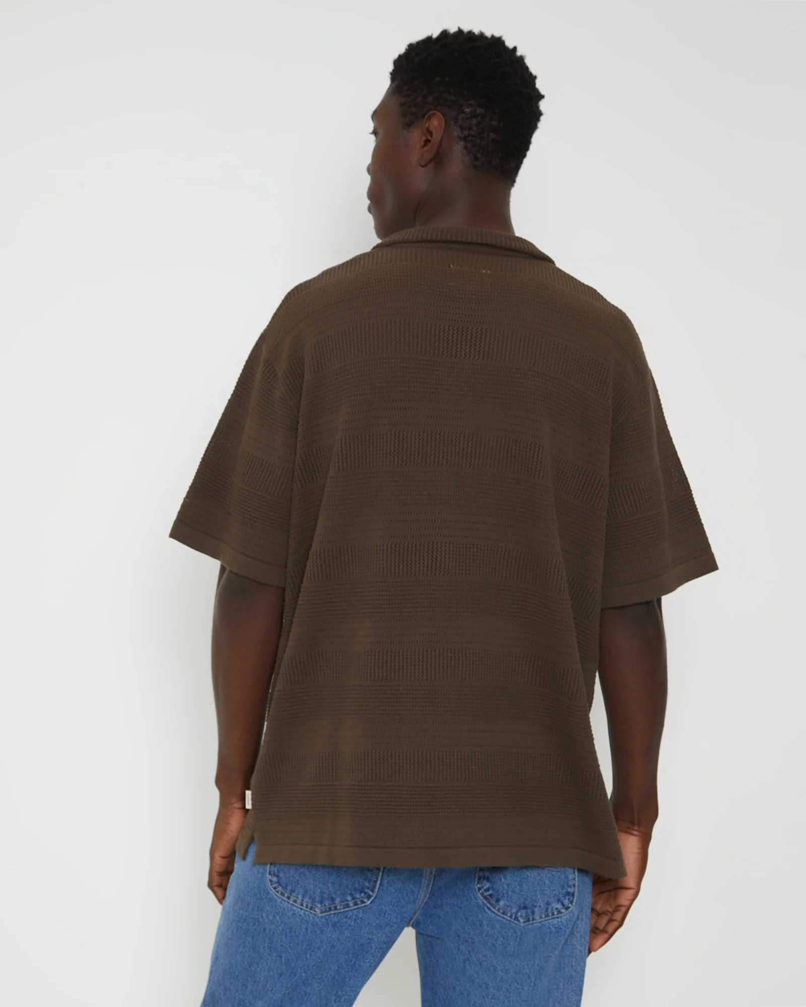 Knitted Resort Short Sleeve Shirt in Brown - Image 2