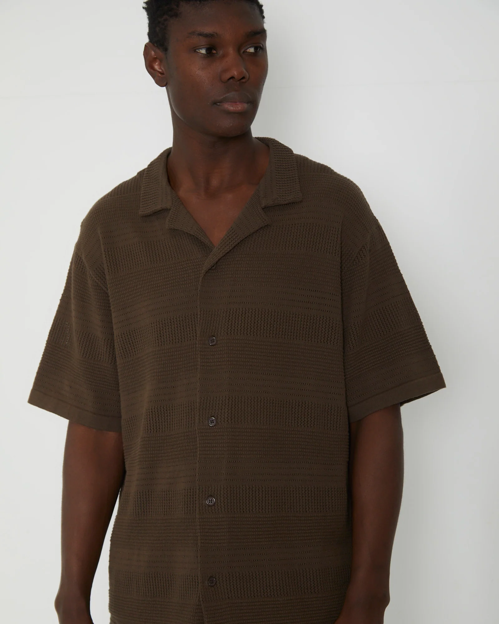 Knitted Resort Short Sleeve Shirt in Brown - Image 6