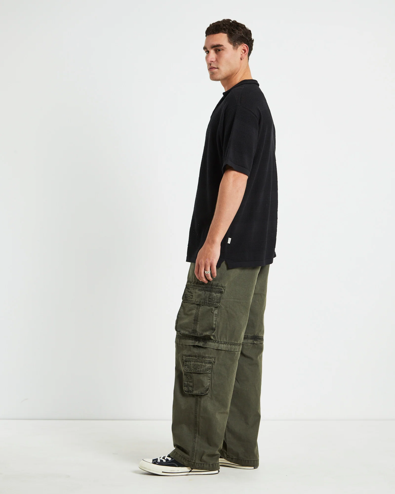 Knitted Short Sleeve Resort Shirt in Black - Image 4