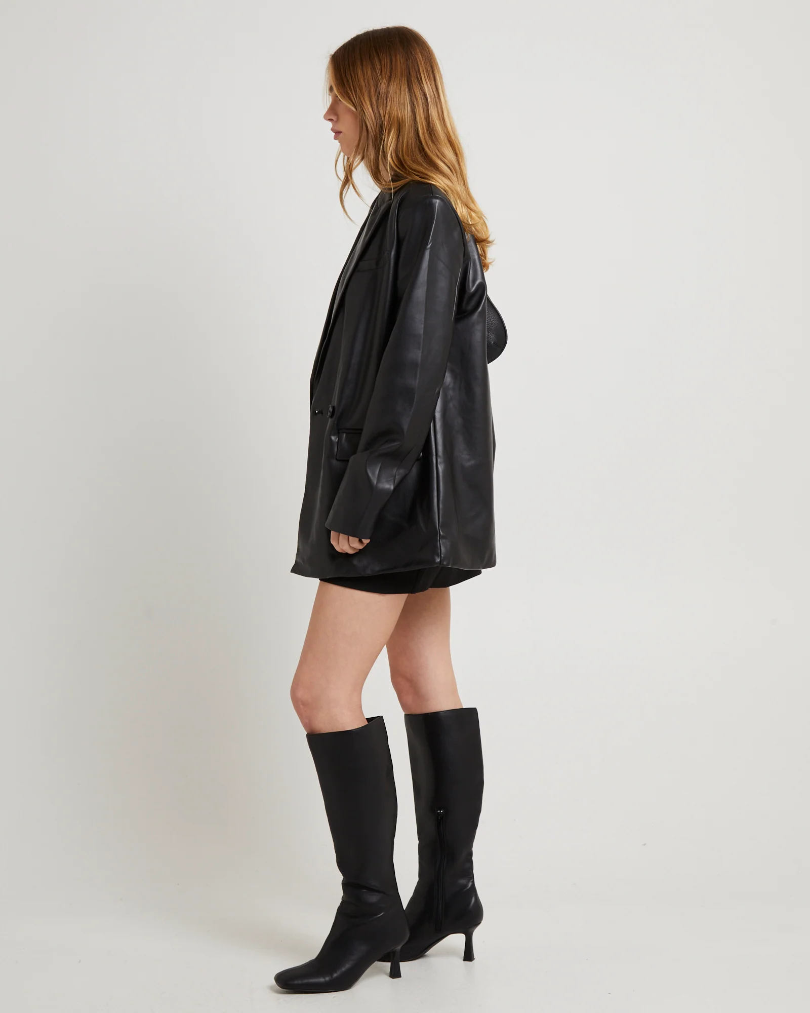 Kylie Boxy PU Blazer Black - Image 4