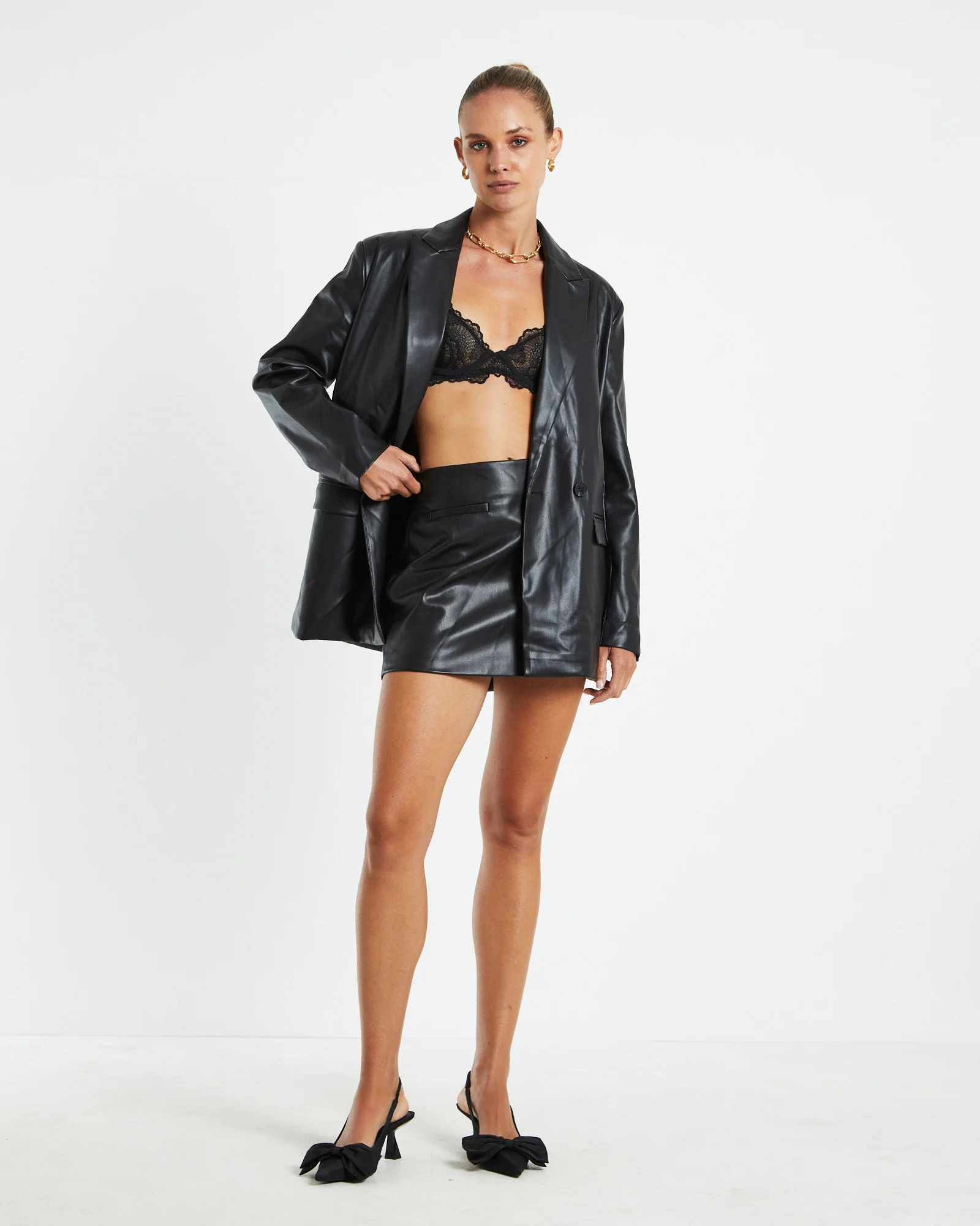 Kylie PU Mini Skirt Black - Image 3