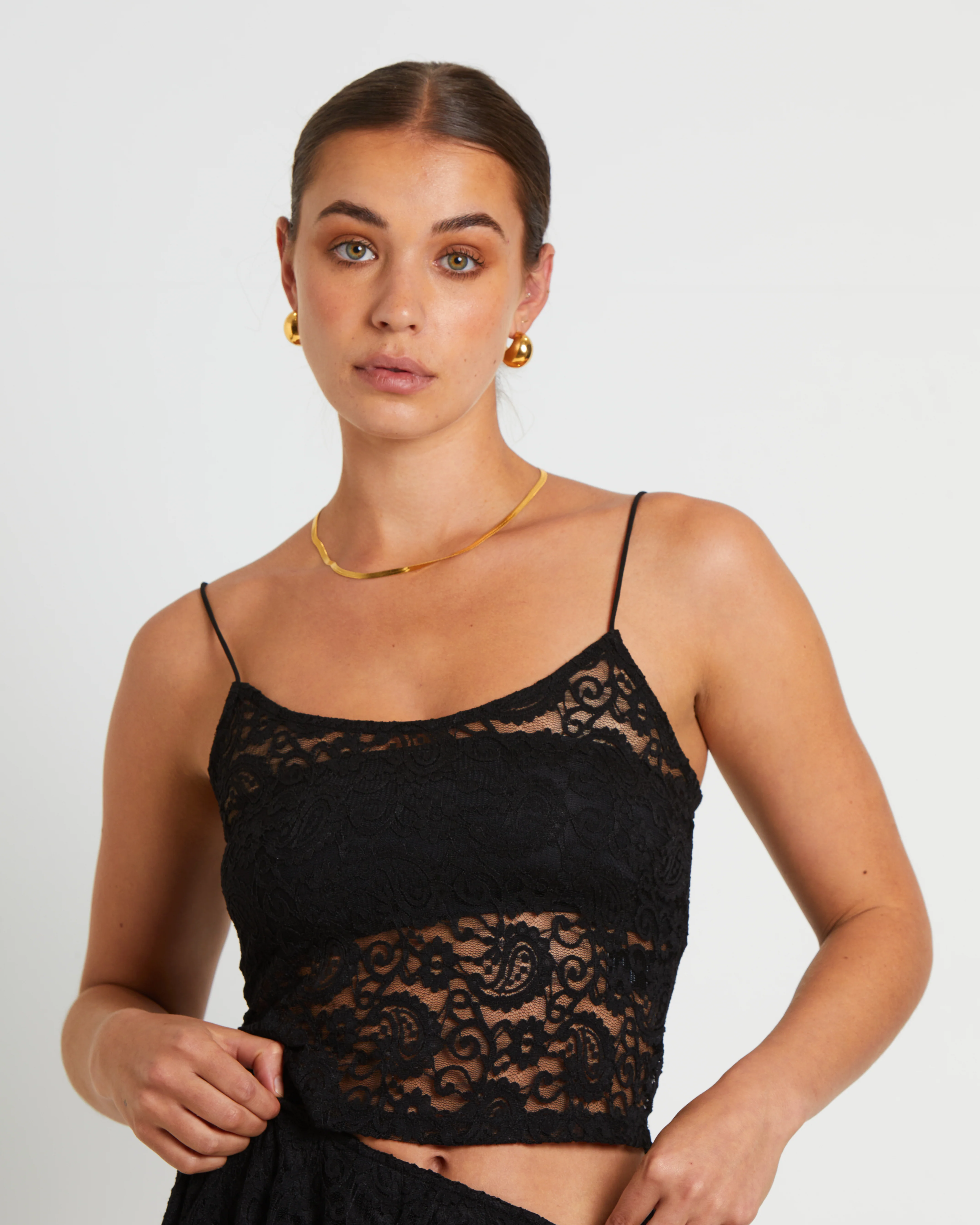 Lace Tank Top in Black - Image 5