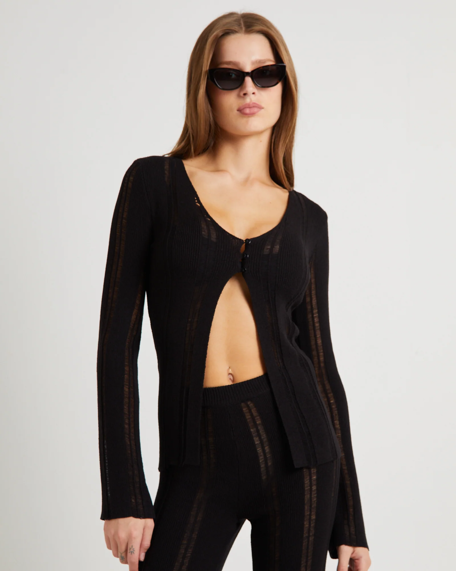 Ladder Knit Button Long Sleeve Top - Image 5