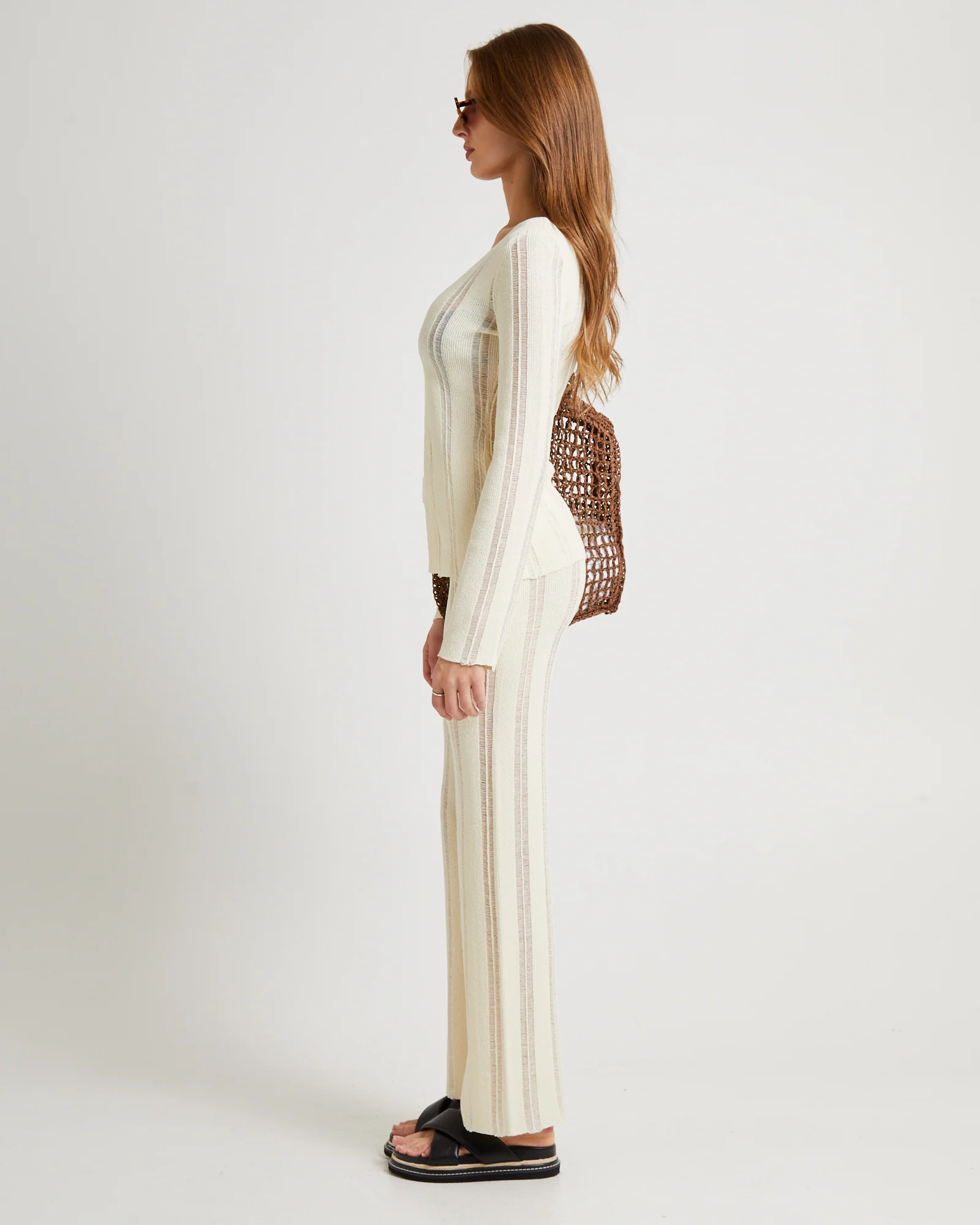 Ladder Knit Button Long Sleeve Top - Image 3