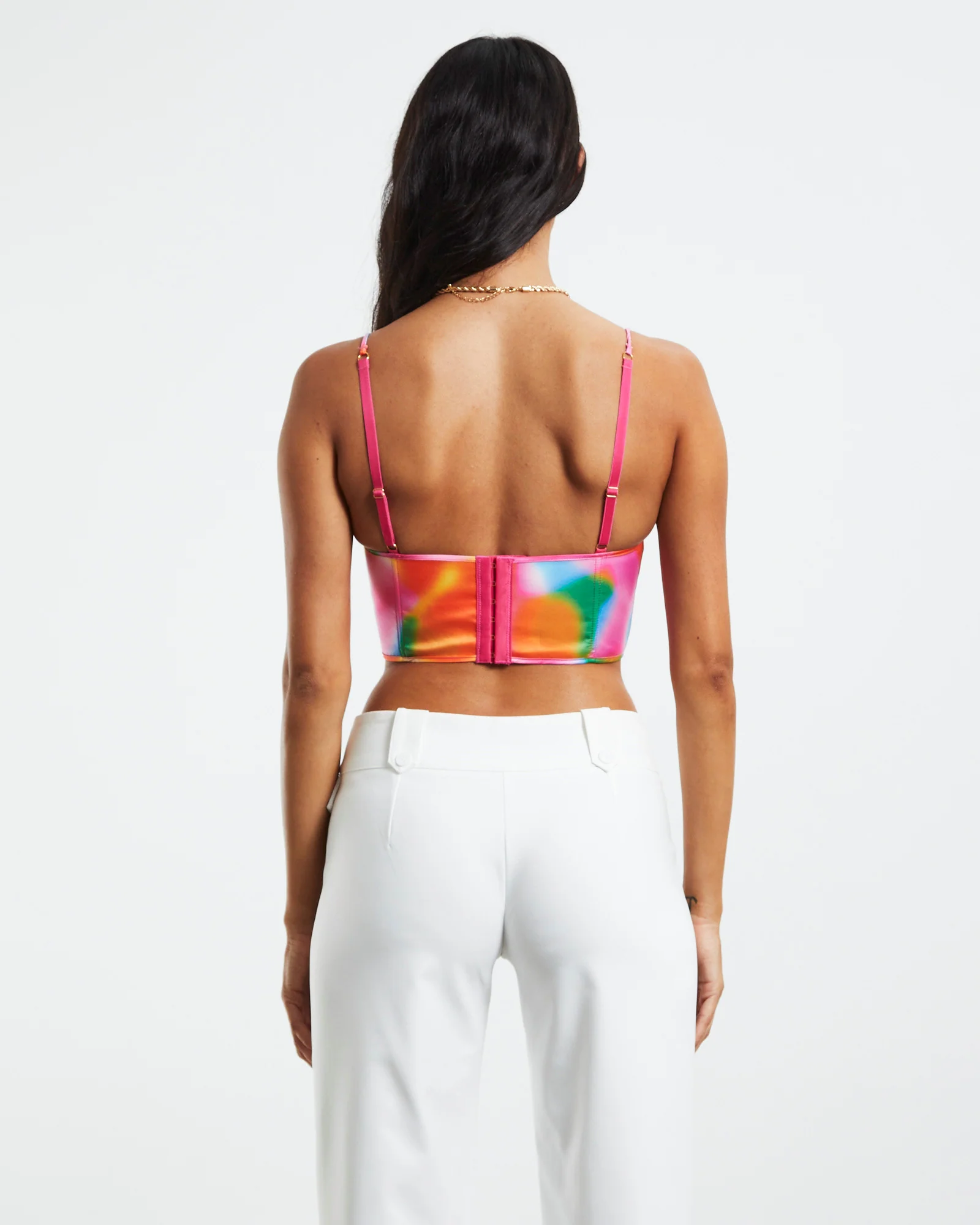 Larissa Strappy Cross Front Sateen Corset Multi Print - Image 2