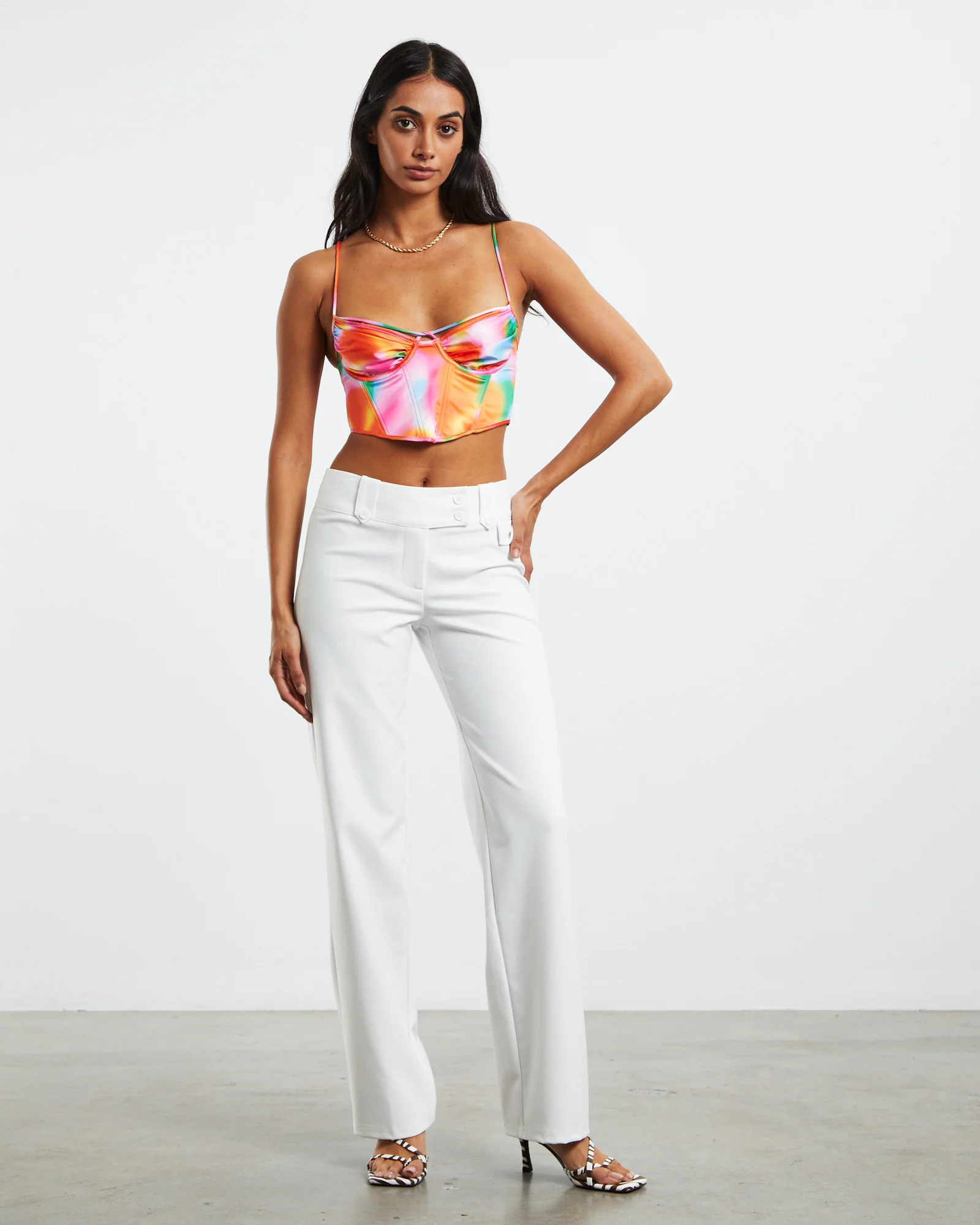 Larissa Strappy Cross Front Sateen Corset Multi Print - Image 3