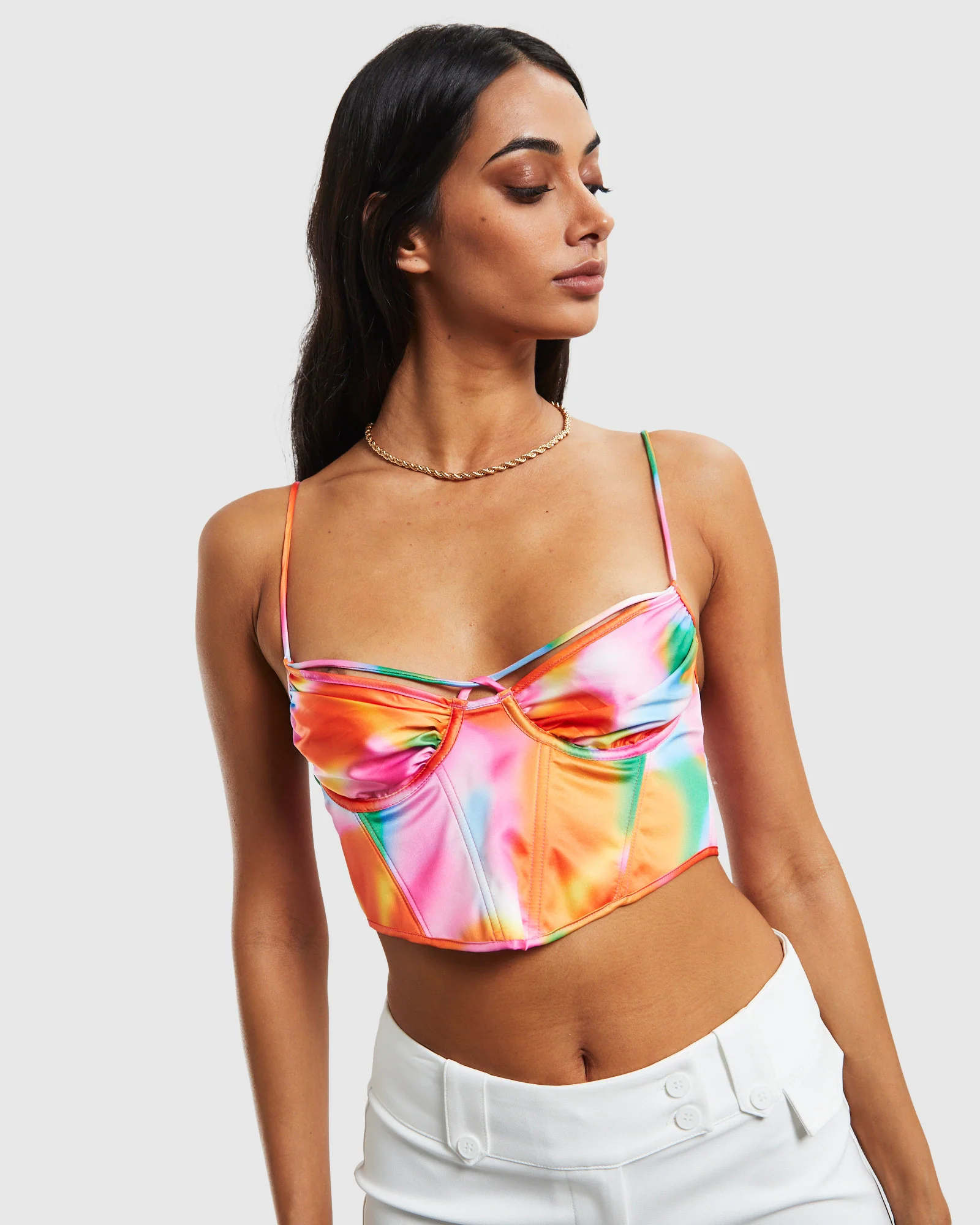 Larissa Strappy Cross Front Sateen Corset Multi Print - Image 5