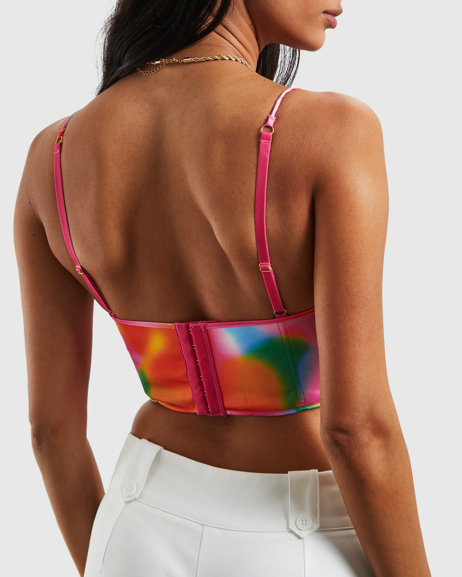 Larissa Strappy Cross Front Sateen Corset Multi Print - Image 6