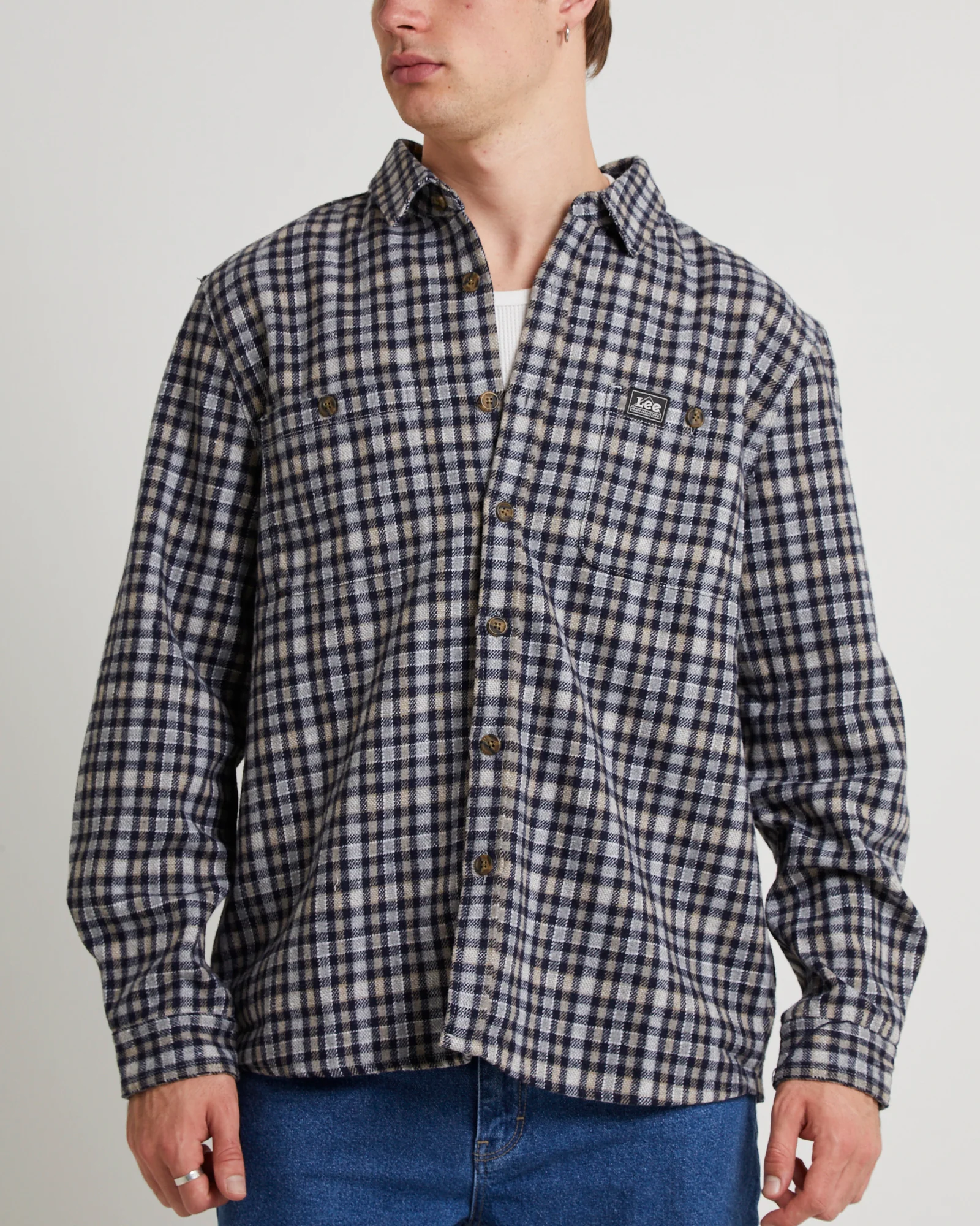 Lee Worker Long Sleeve Shirt Brown Check - Image 5